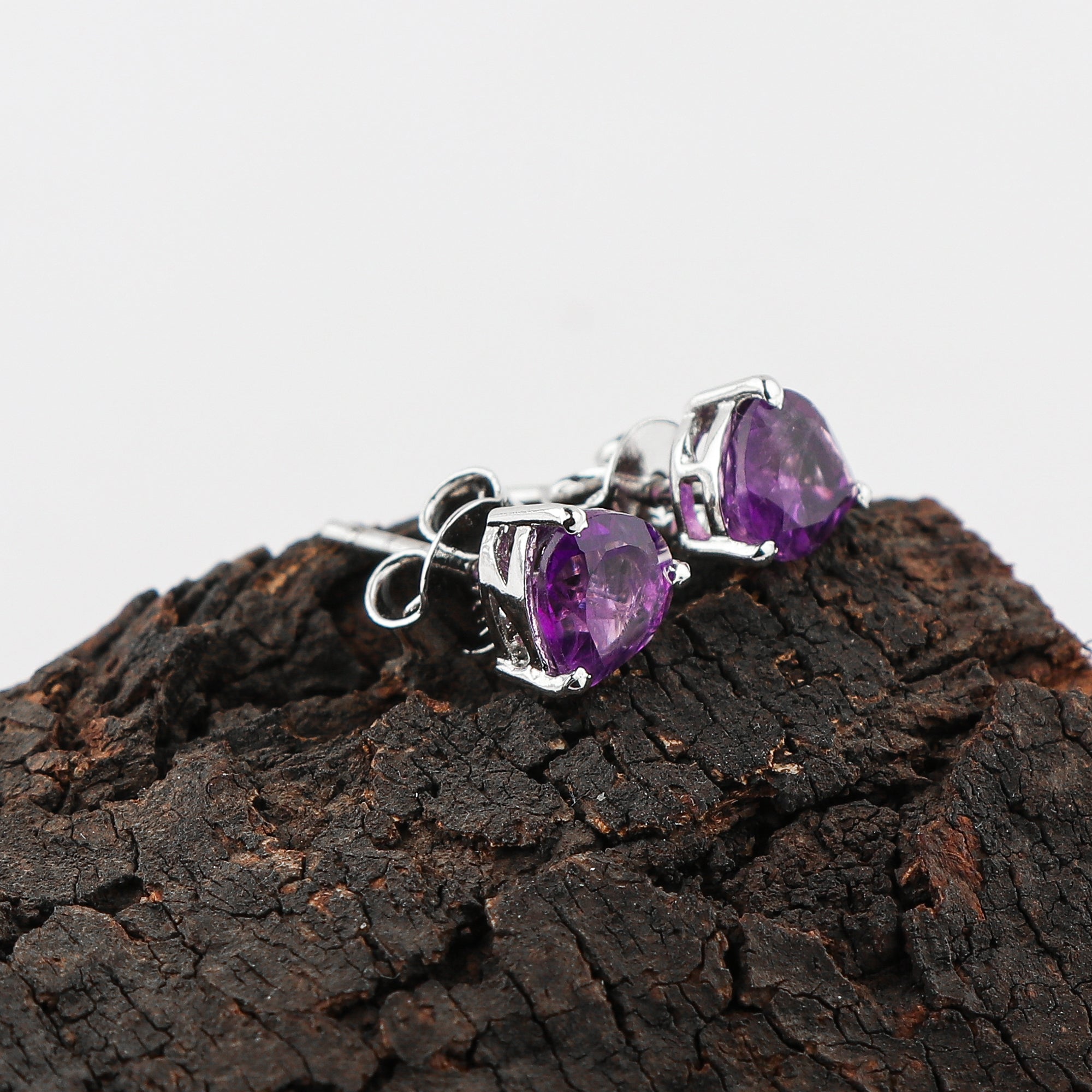 Natural Amethyst Heart-Shaped Stud Earrings – Brilliant Cut Gemstone