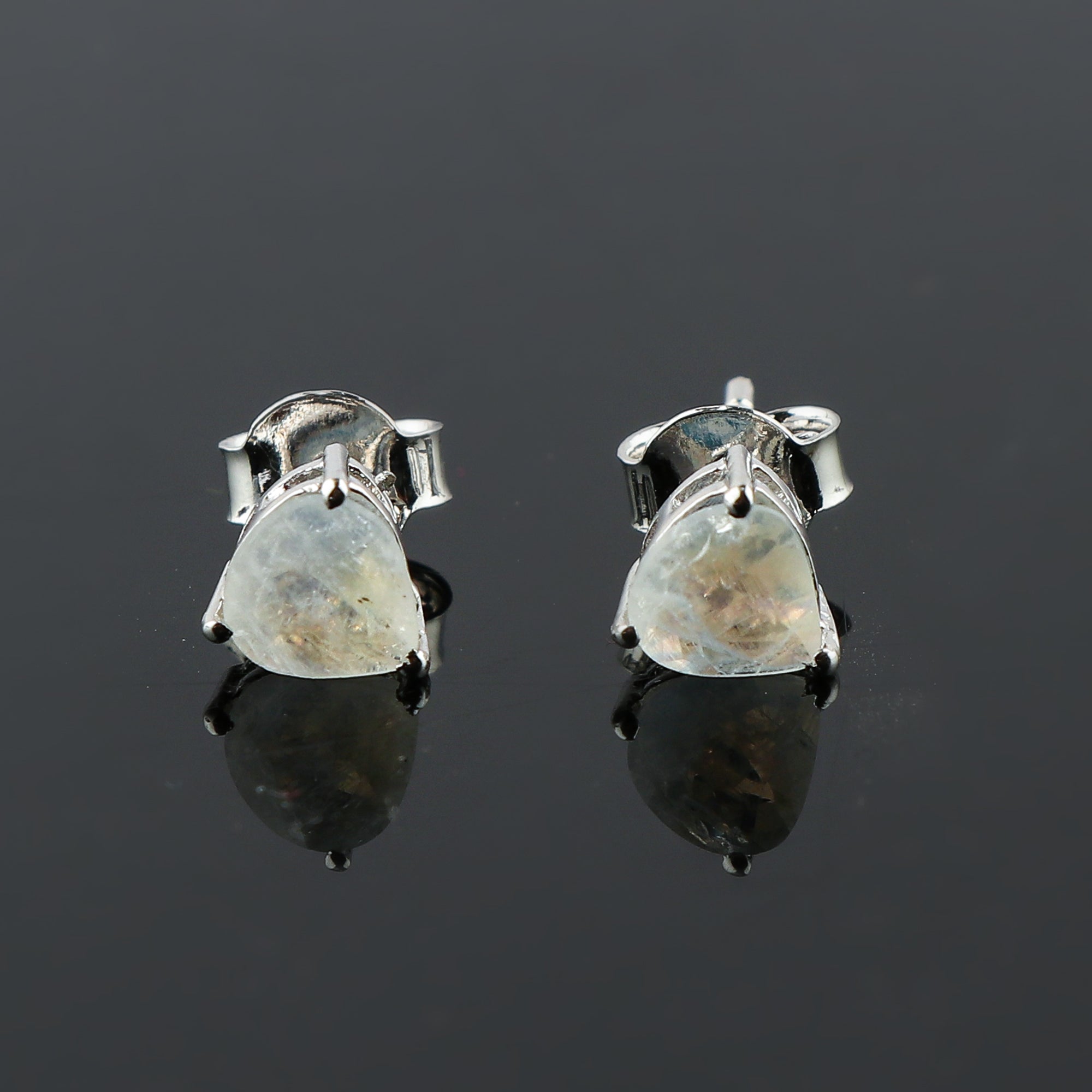 Elegant Moonstone Heart‑Shape Stud Earrings | Natural Gemstone Silver Jewelry