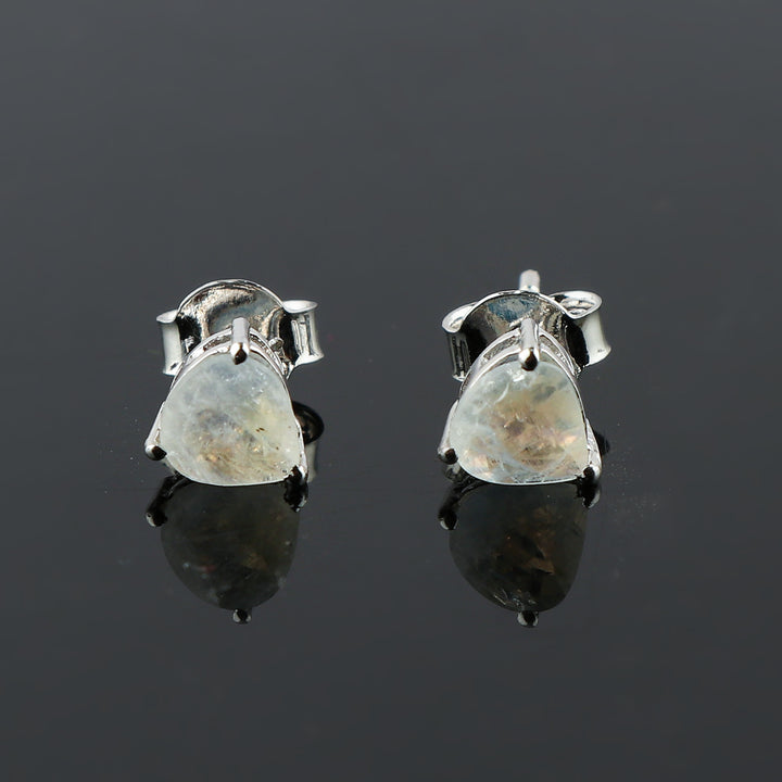 Elegant Moonstone Heart‑Shape Stud Earrings | Natural Gemstone Silver Jewelry