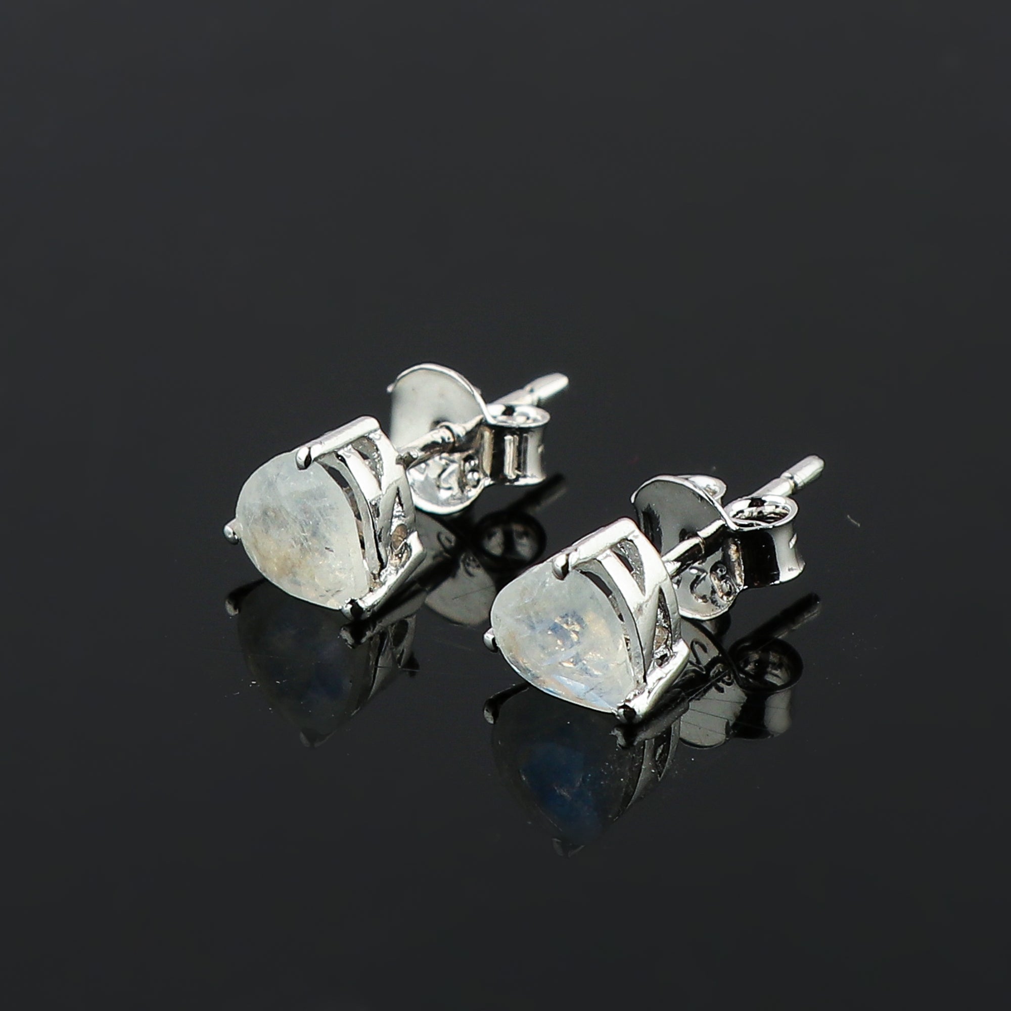 Elegant Moonstone Heart‑Shape Stud Earrings | Natural Gemstone Silver Jewelry