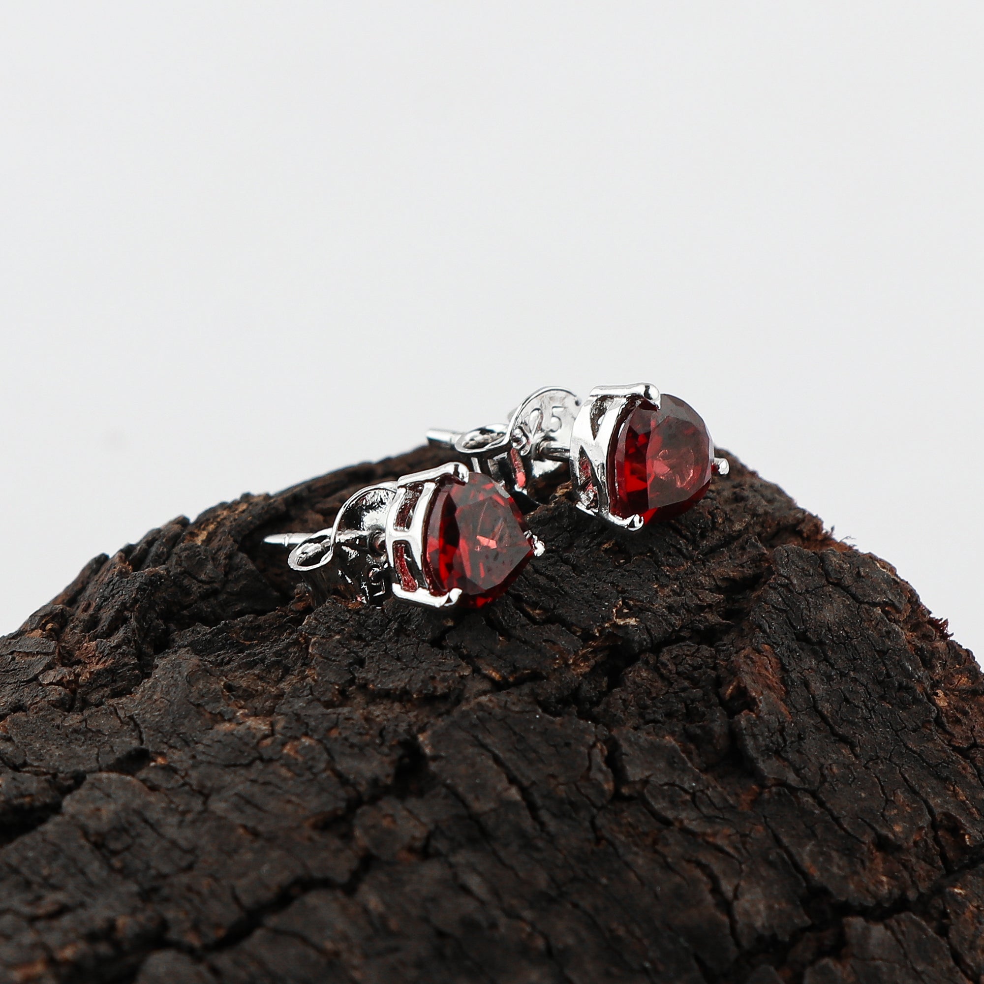 Romantic Red Garnet Heart Shape Stud Earrings | Brilliant Cut Natural Gemstone