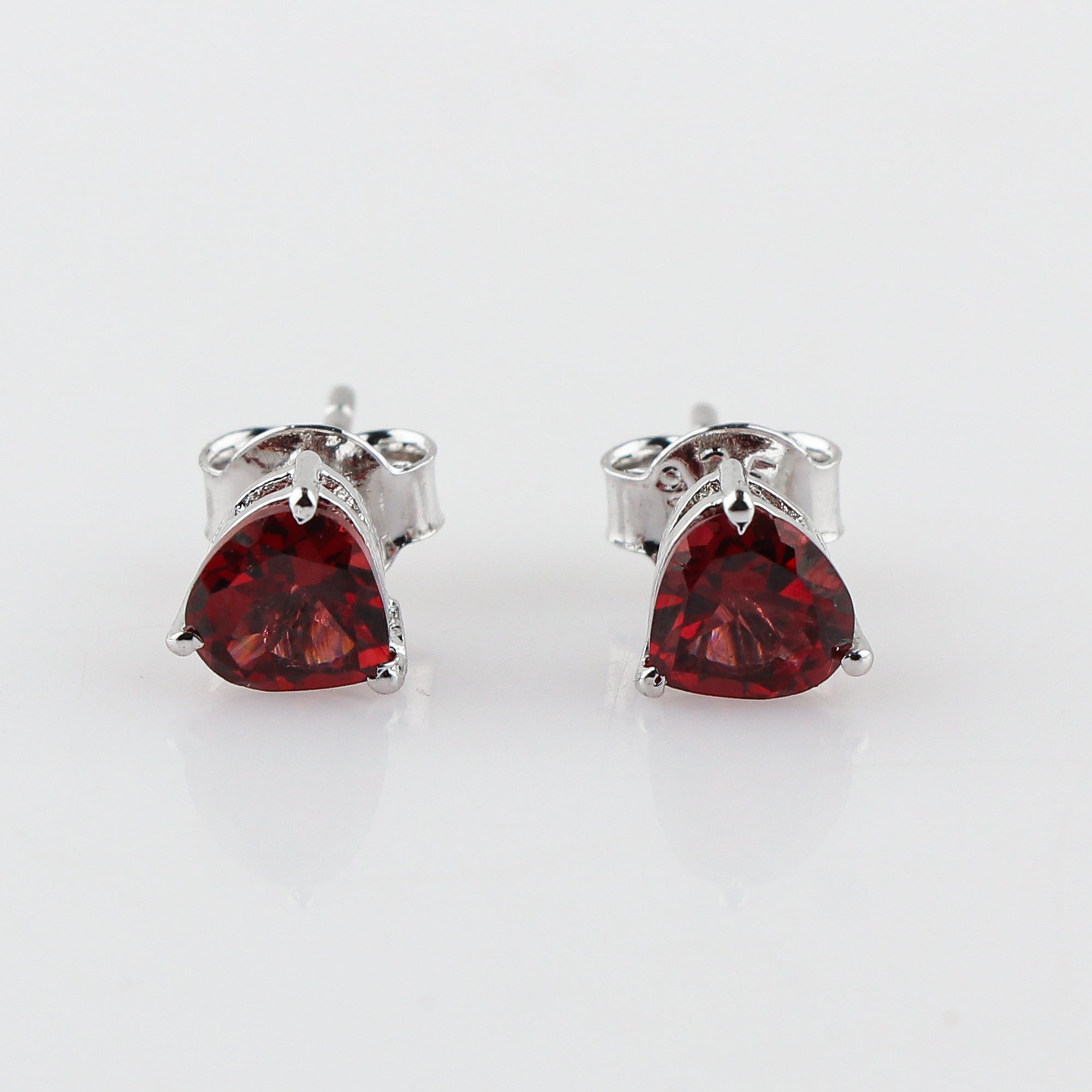 Romantic Red Garnet Heart Shape Stud Earrings | Brilliant Cut Natural Gemstone