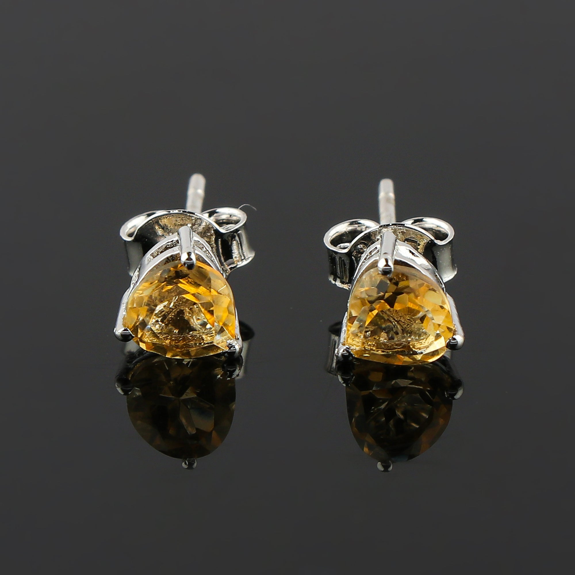 Natural Madeira Citrine Crystal Stud Earrings | Heart‑Shape Gem in 925 Sterling Silver