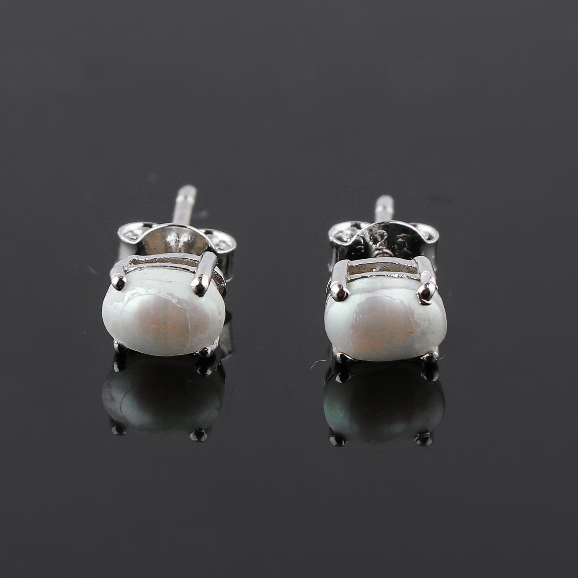 Natural White Pearl Oval Stud Earrings 925 Sterling Silver | Elegant Gemstone Jewelry
