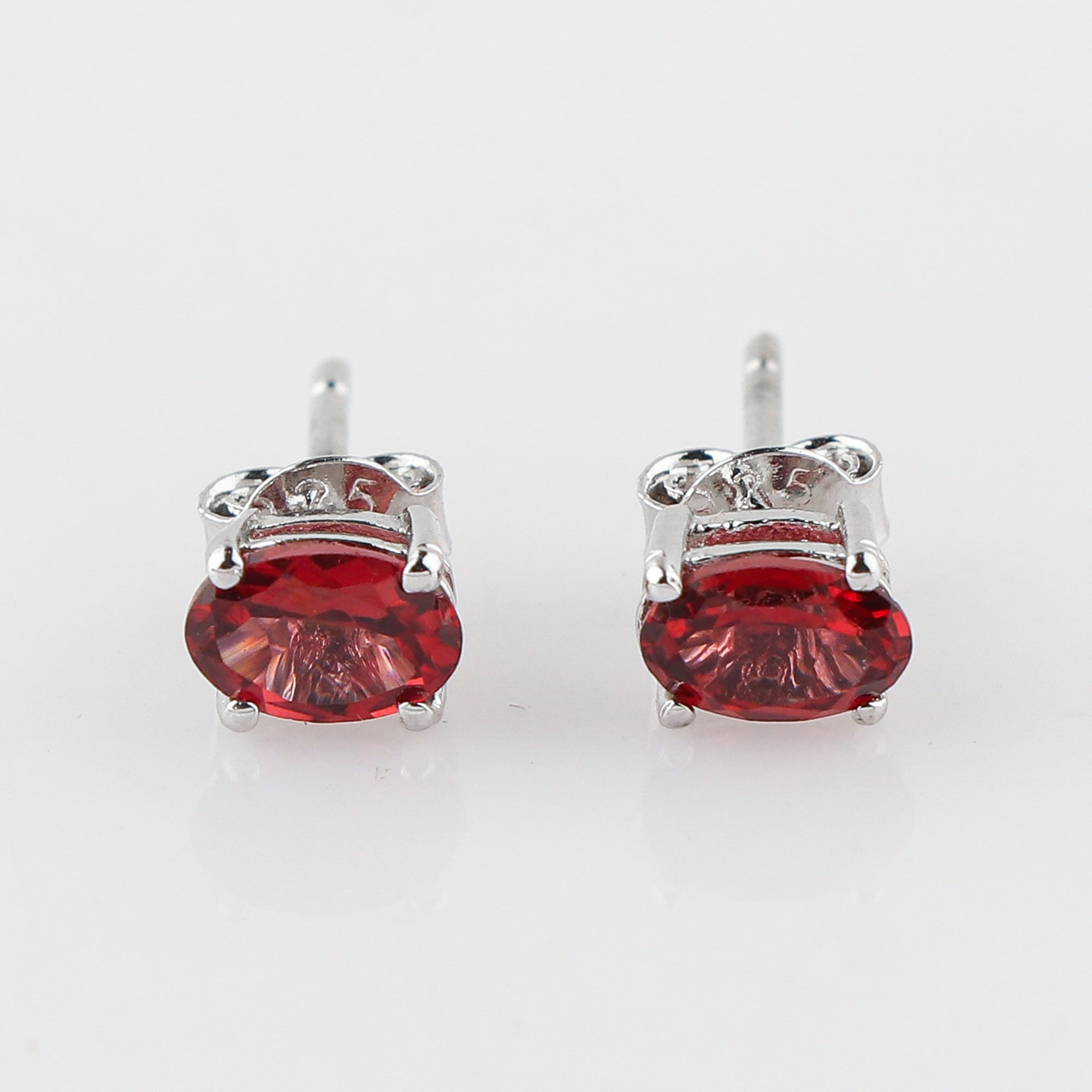 Red Garnet Crystal Stud Earrings | Brilliant‑Cut Oval Natural Gem in 925 Sterling Silver