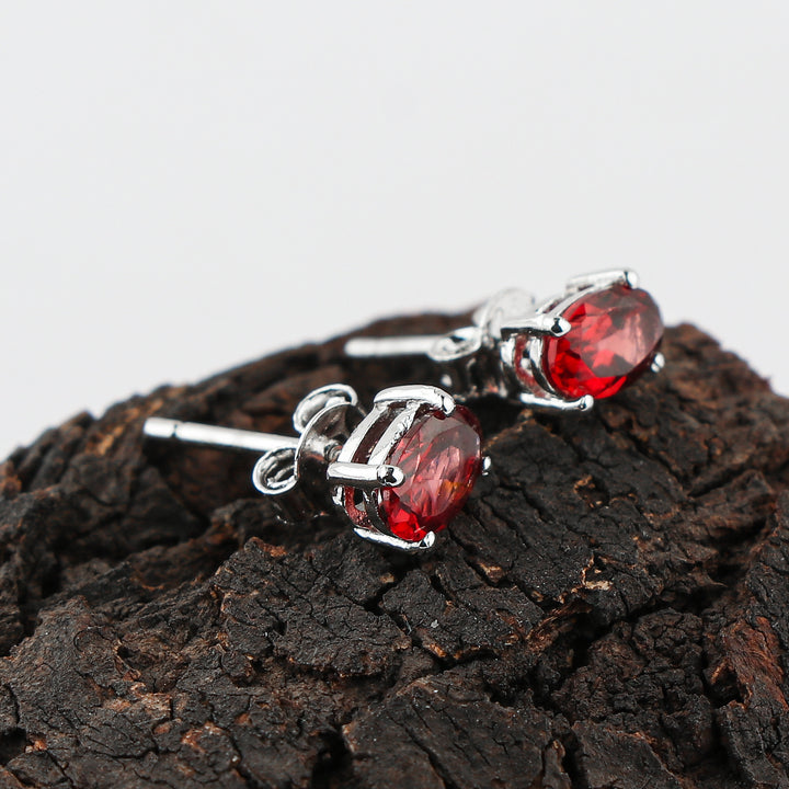 Red Garnet Crystal Stud Earrings | Brilliant‑Cut Oval Natural Gem in 925 Sterling Silver