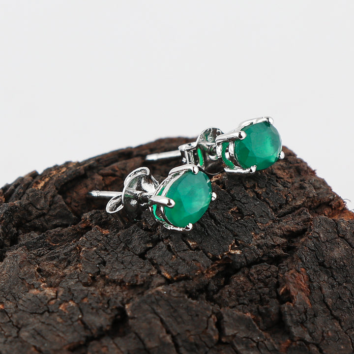 Natural Green Onyx Oval Stud Earrings 925 Sterling Silver | Elegant Gemstone Jewelry