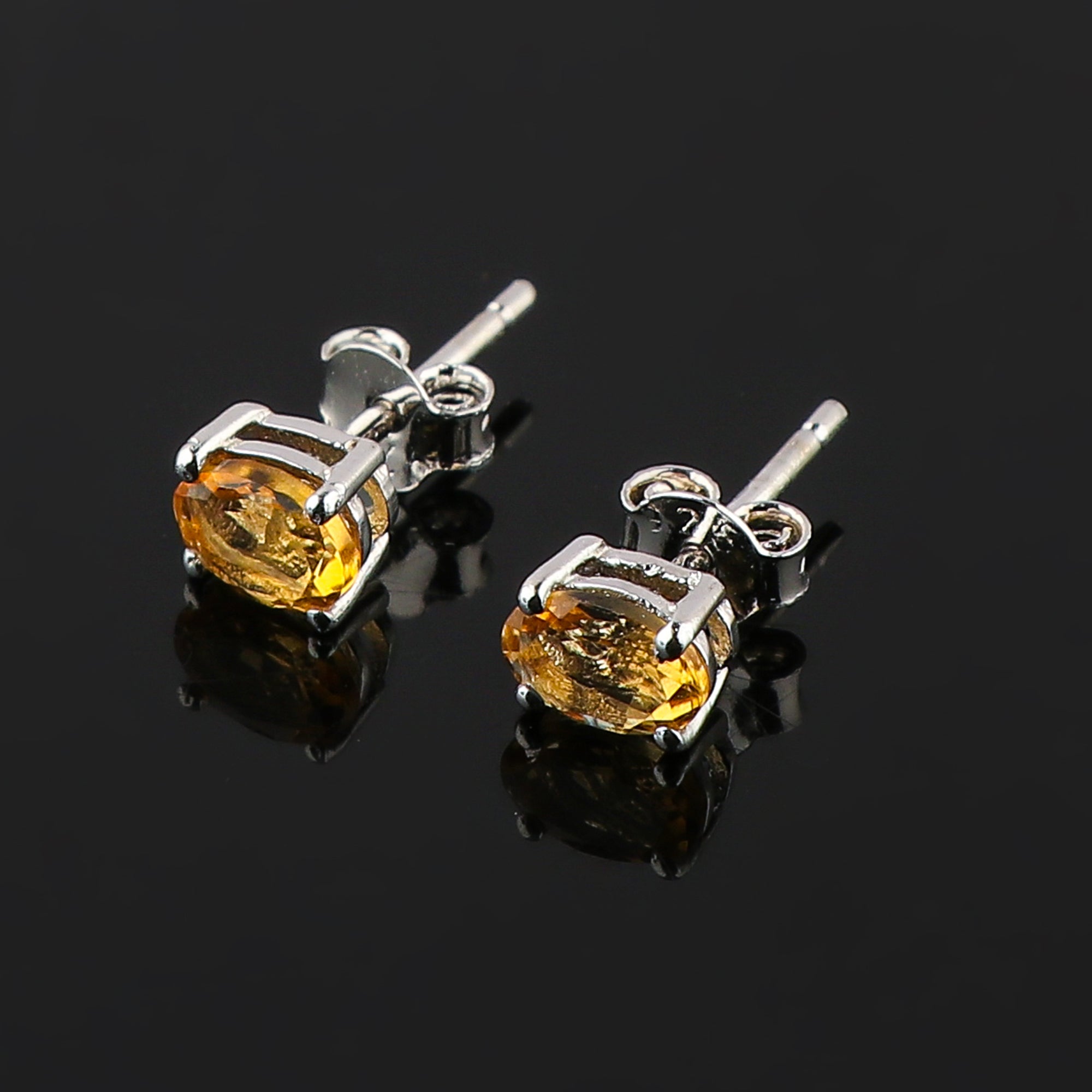 Natural Madeira Citrine Oval Stud Earrings 925 Sterling Silver | Warm Orange Gemstone Jewelry