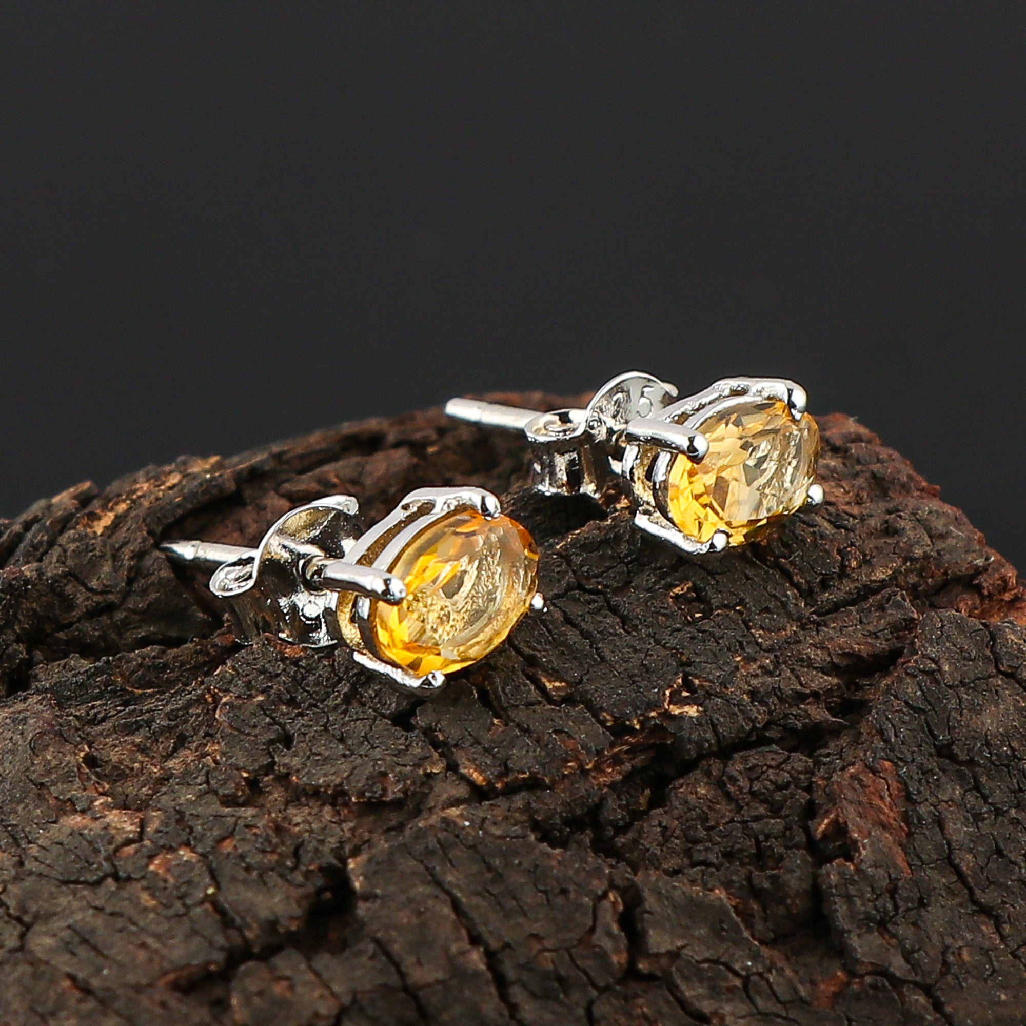 Natural Madeira Citrine Oval Stud Earrings 925 Sterling Silver | Warm Orange Gemstone Jewelry