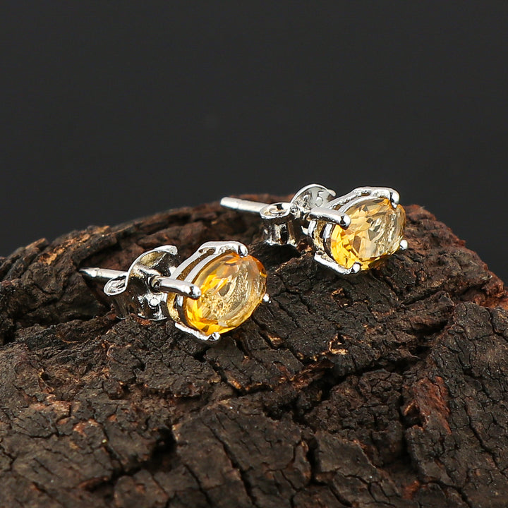 Natural Madeira Citrine Oval Stud Earrings 925 Sterling Silver | Warm Orange Gemstone Jewelry