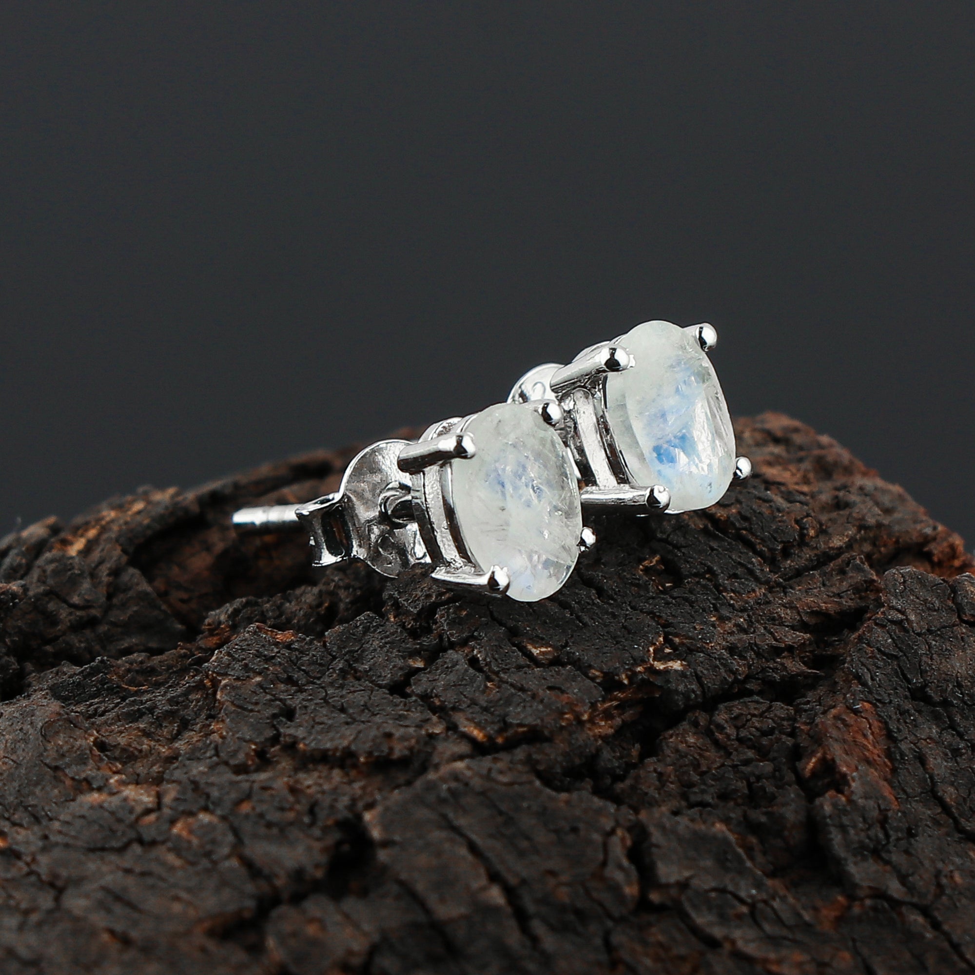 Natural Moonstone Oval Stud Earrings 925 Sterling Silver | Brilliant Cut Gemstone Jewelry