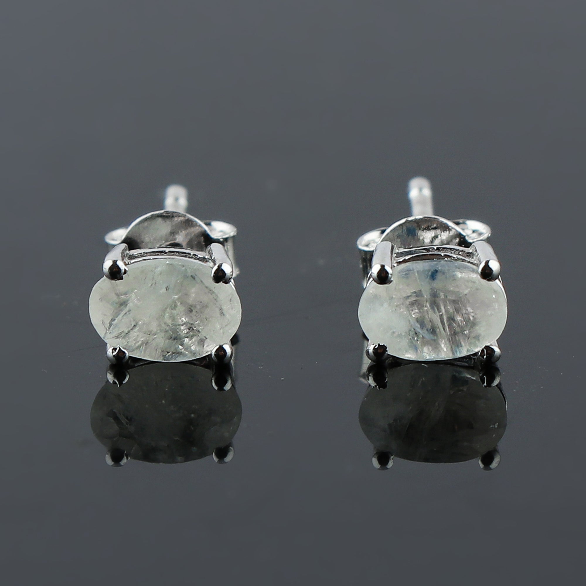 Natural Moonstone Oval Stud Earrings 925 Sterling Silver | Brilliant Cut Gemstone Jewelry