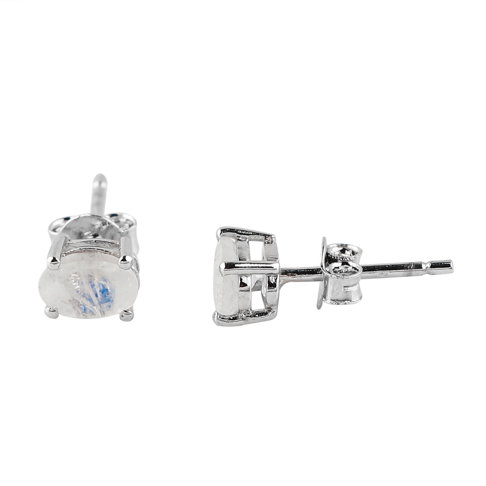 Natural Moonstone Oval Stud Earrings 925 Sterling Silver | Brilliant Cut Gemstone Jewelry