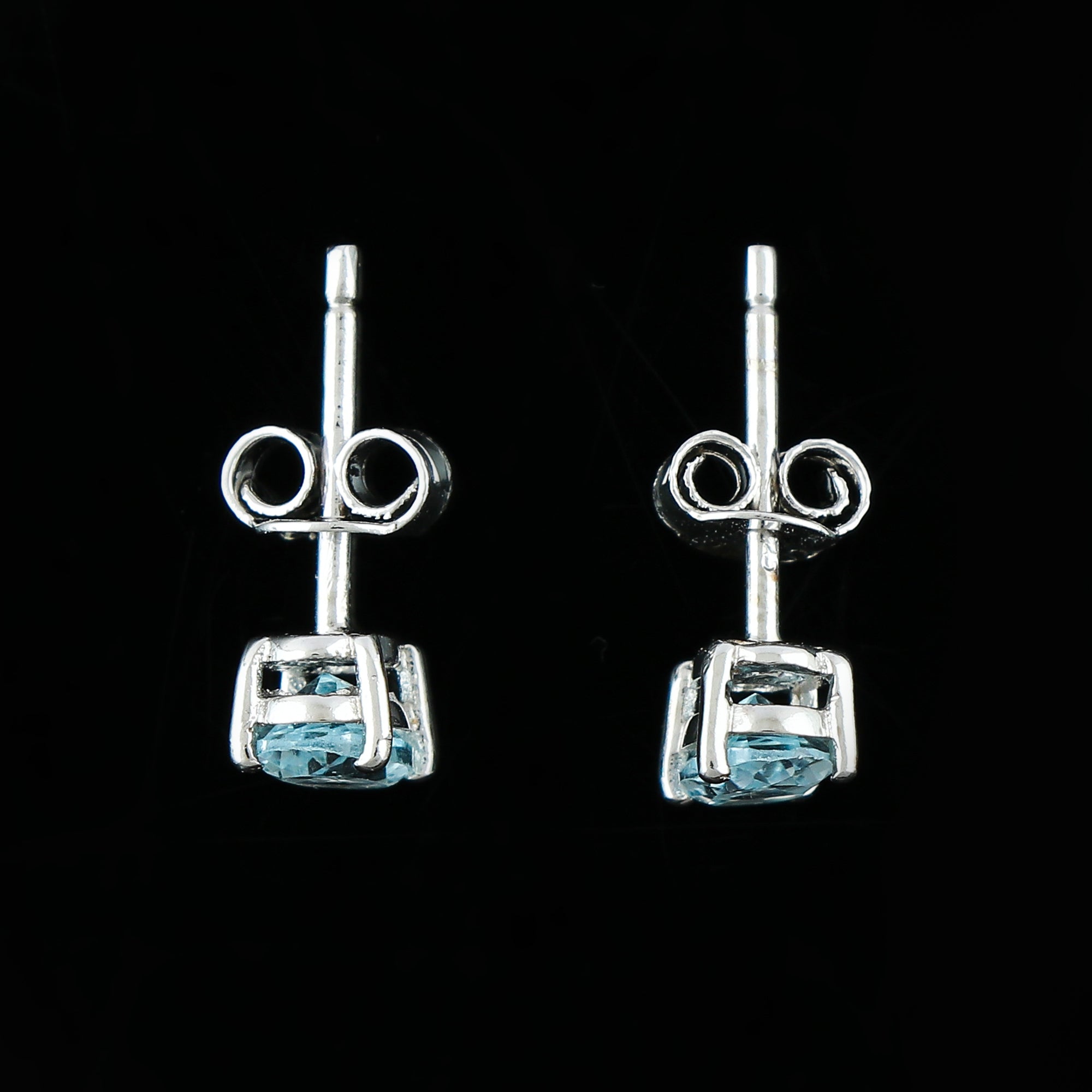Natural Blue Topaz Oval Stud Earrings – 925 Silver, Brilliant Cut Gemstone Jewelry