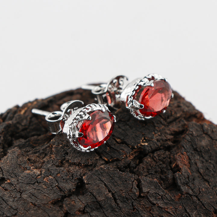 Natural Garnet Gemstone Oval Shape Stud Earring For Women