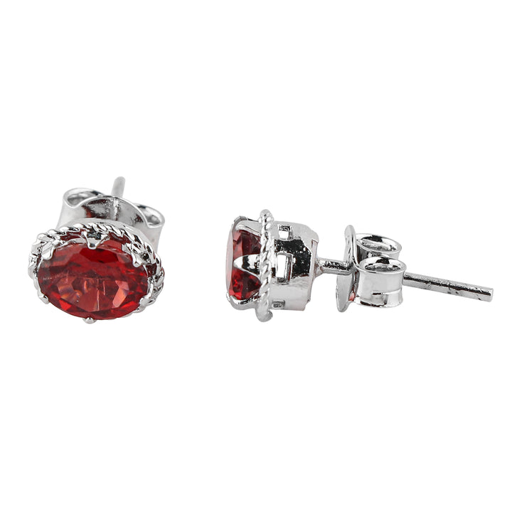 Natural Garnet Gemstone Oval Shape Stud Earring For Women