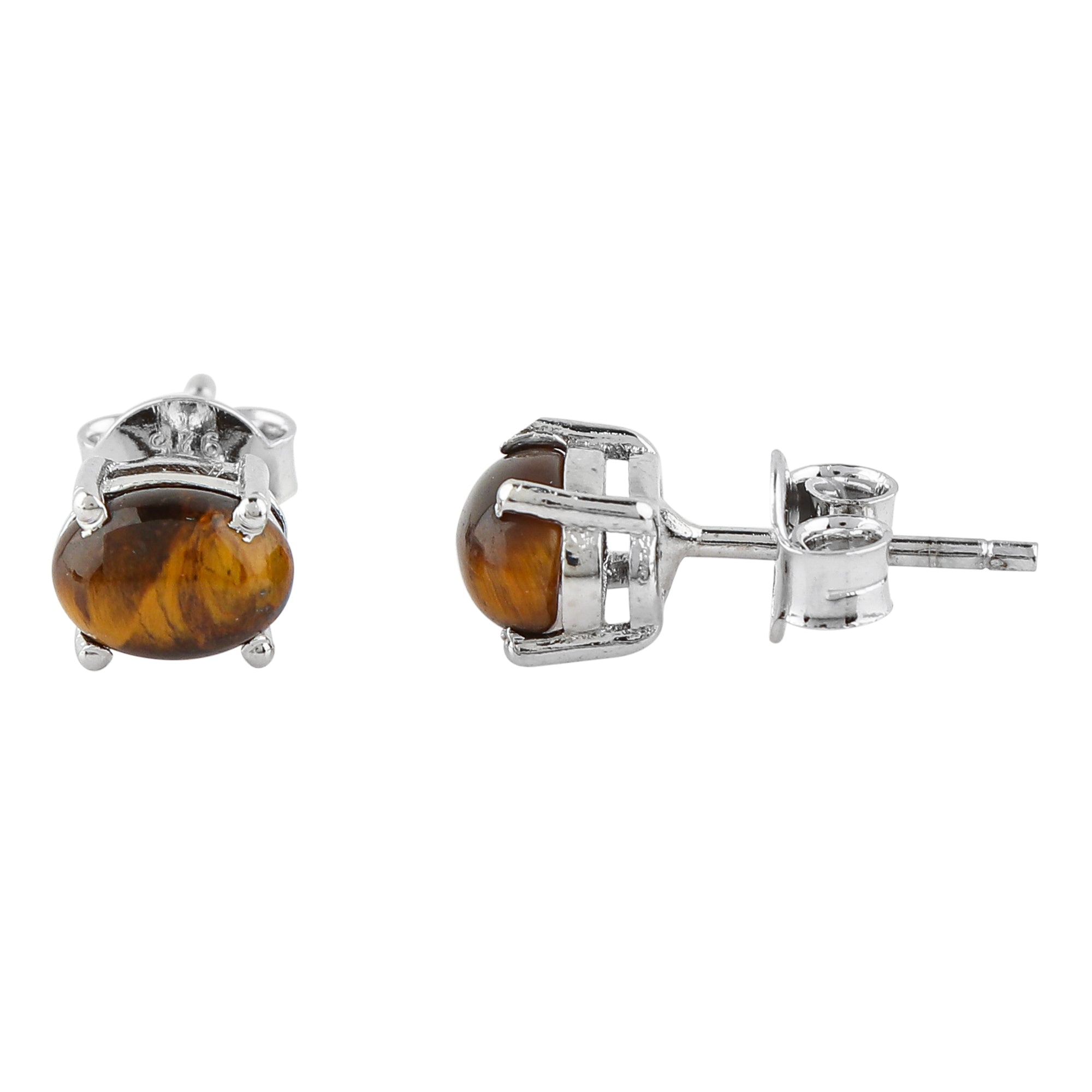 Women's Stud earrings in natural Tiger eye Gemstone