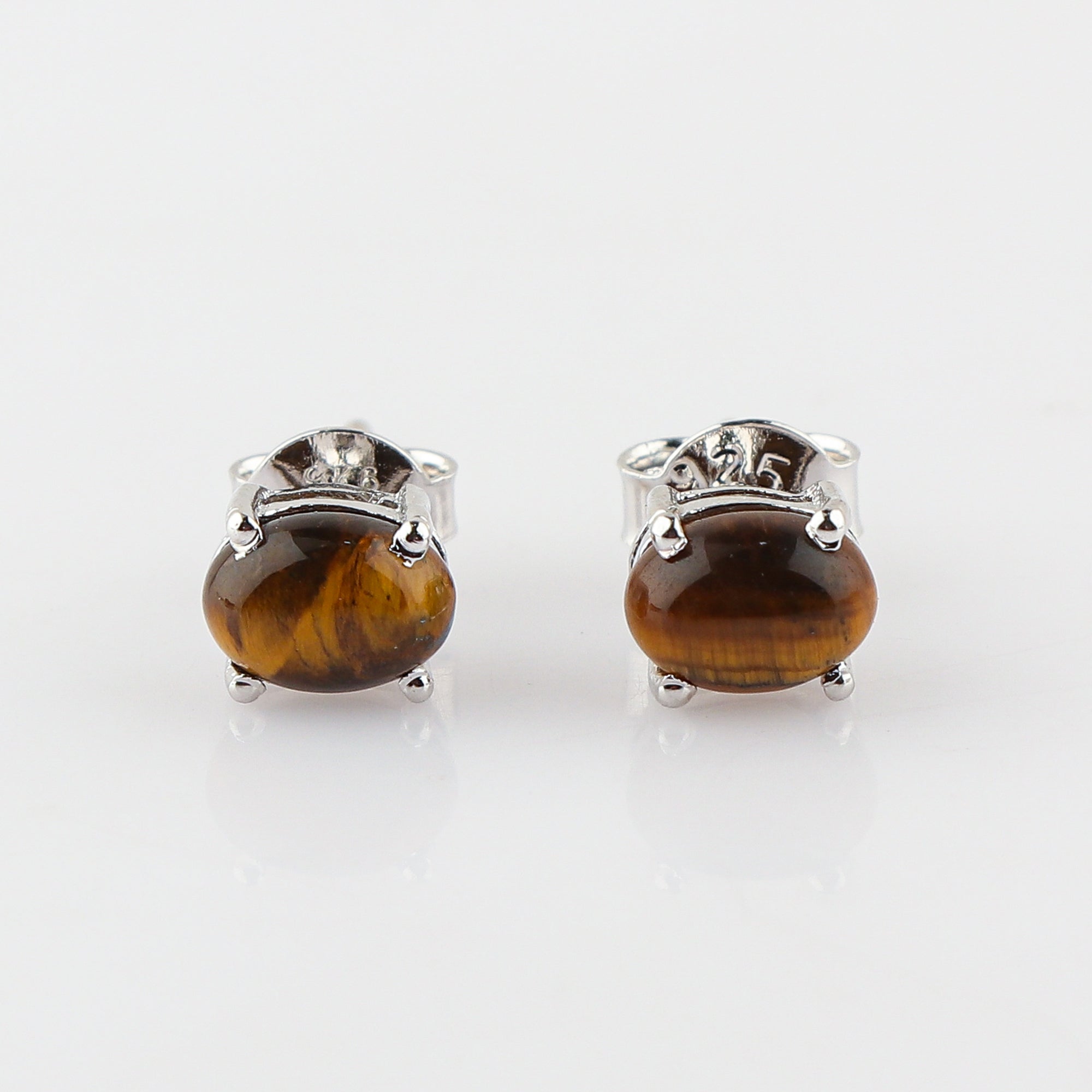 Women's Stud earrings in natural Tiger eye Gemstone