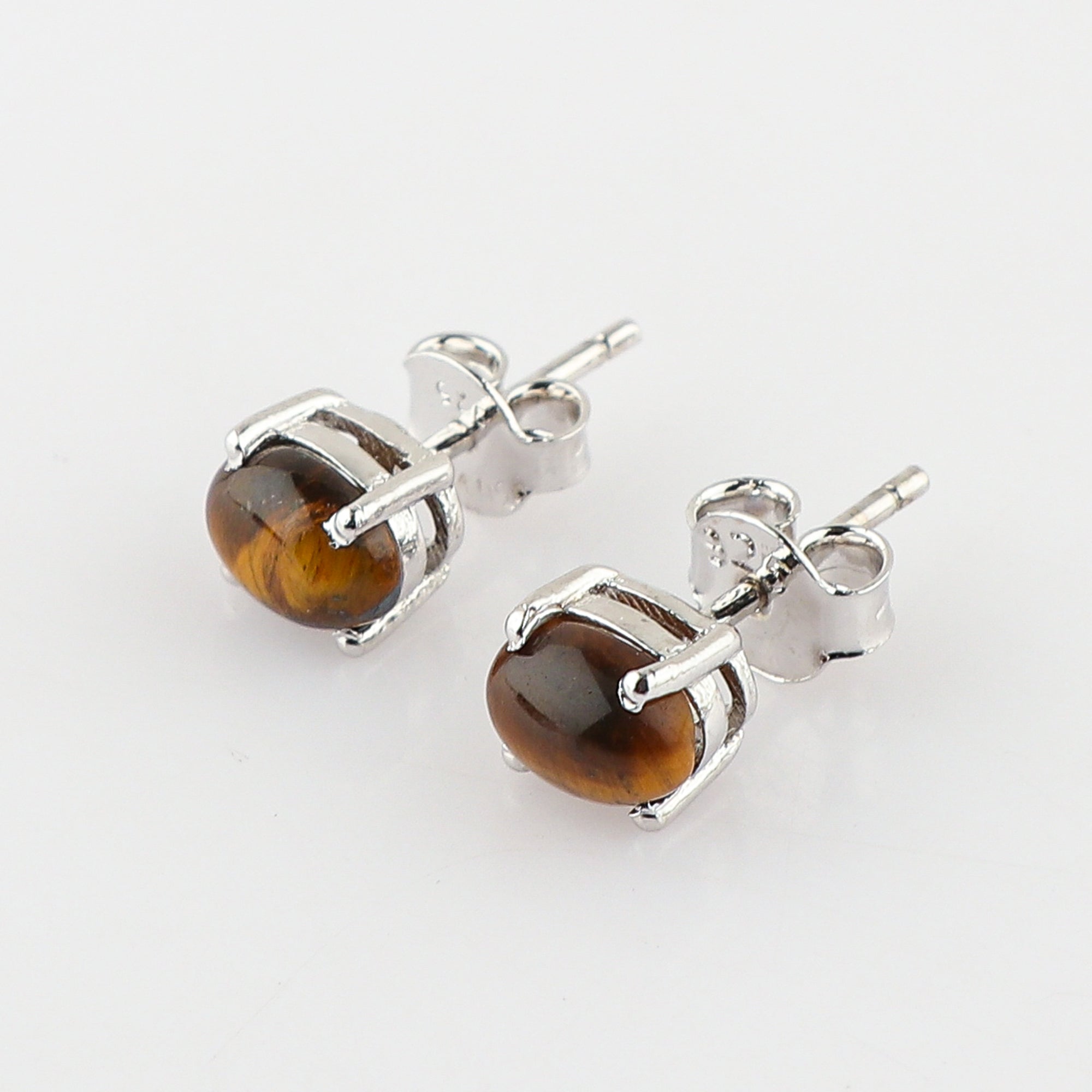 Women's Stud earrings in natural Tiger eye Gemstone