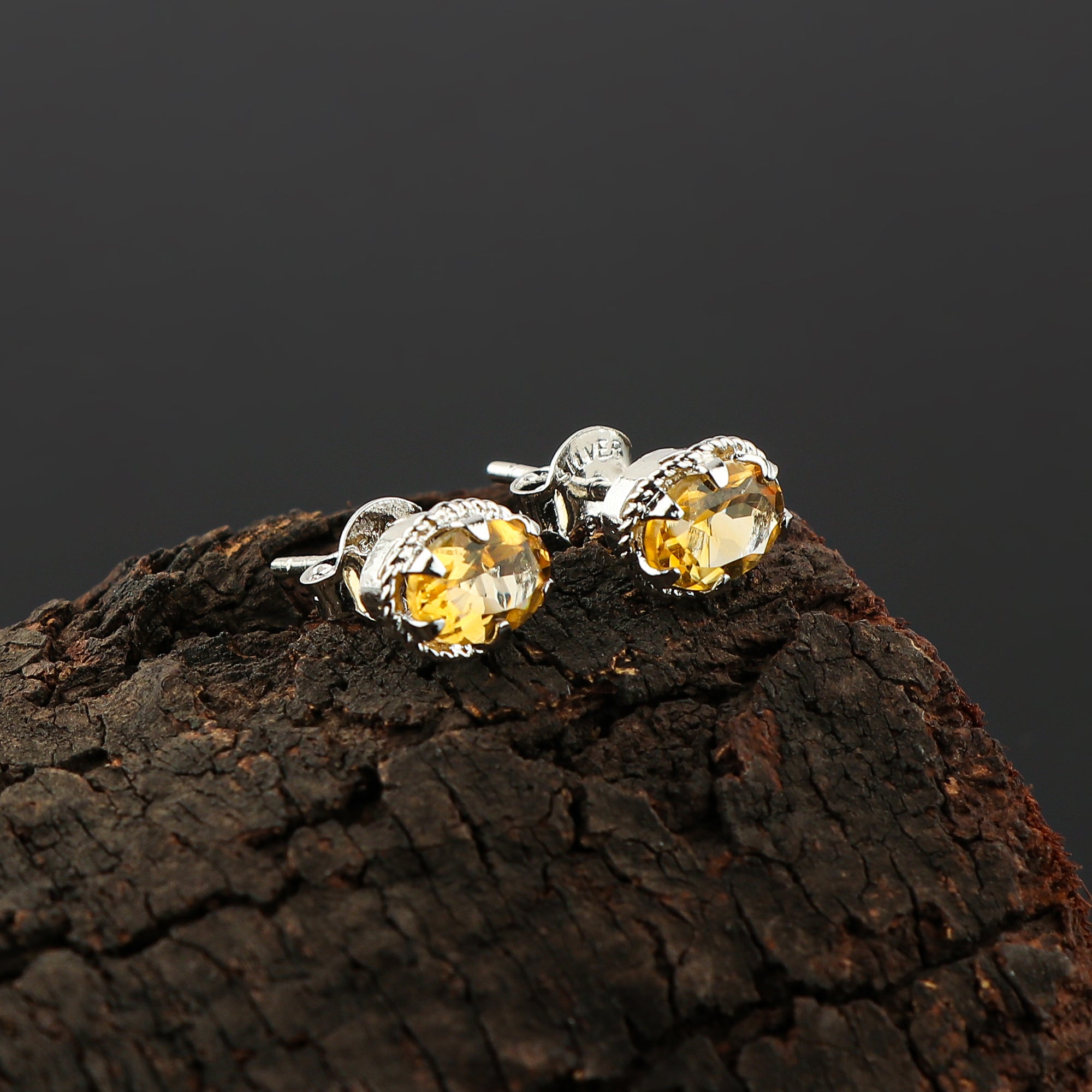 Natural Citrine Gemstone Stud Earrings for Women in Oval Shape