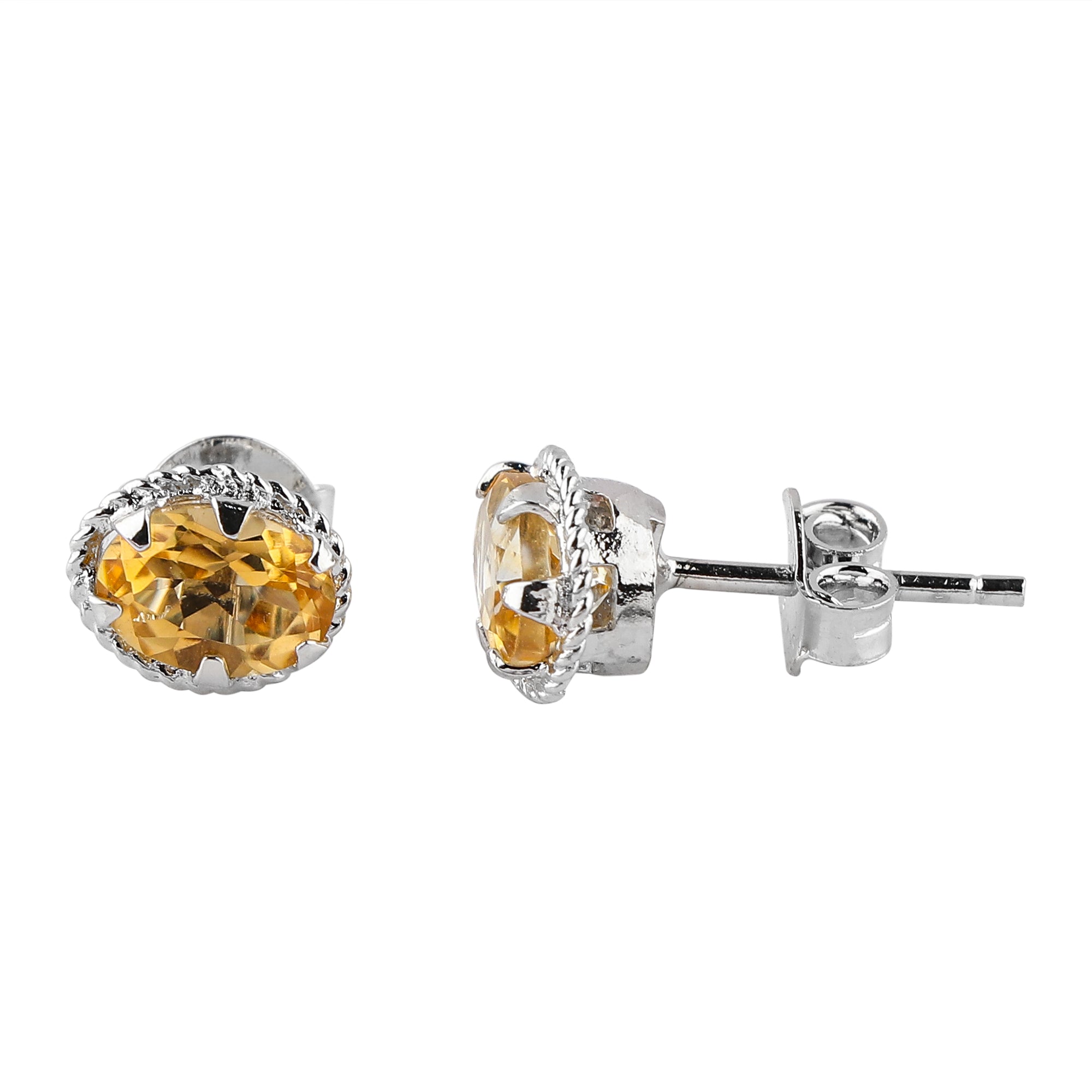Natural Citrine Gemstone Stud Earrings for Women in Oval Shape