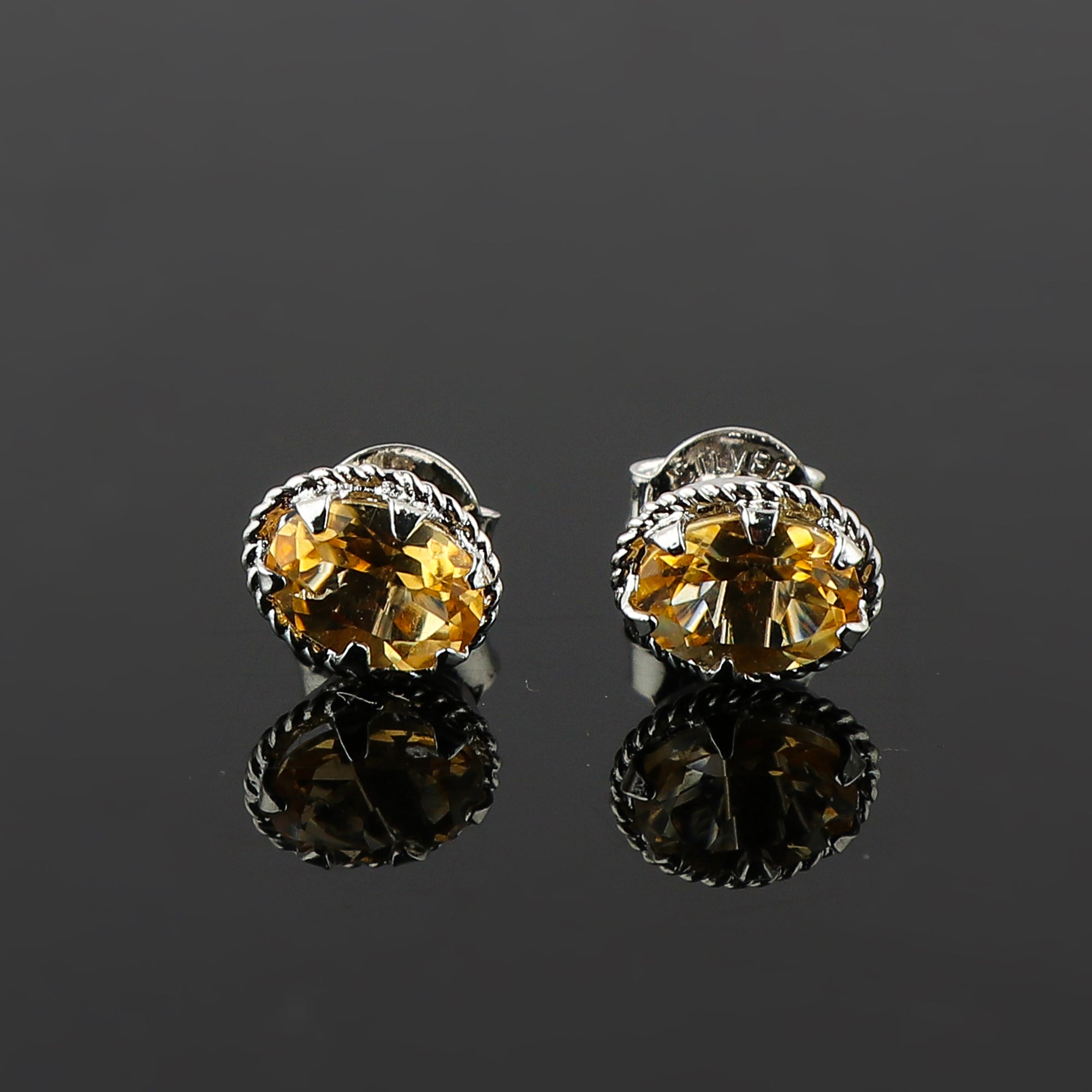 Natural Citrine Gemstone Stud Earrings for Women in Oval Shape