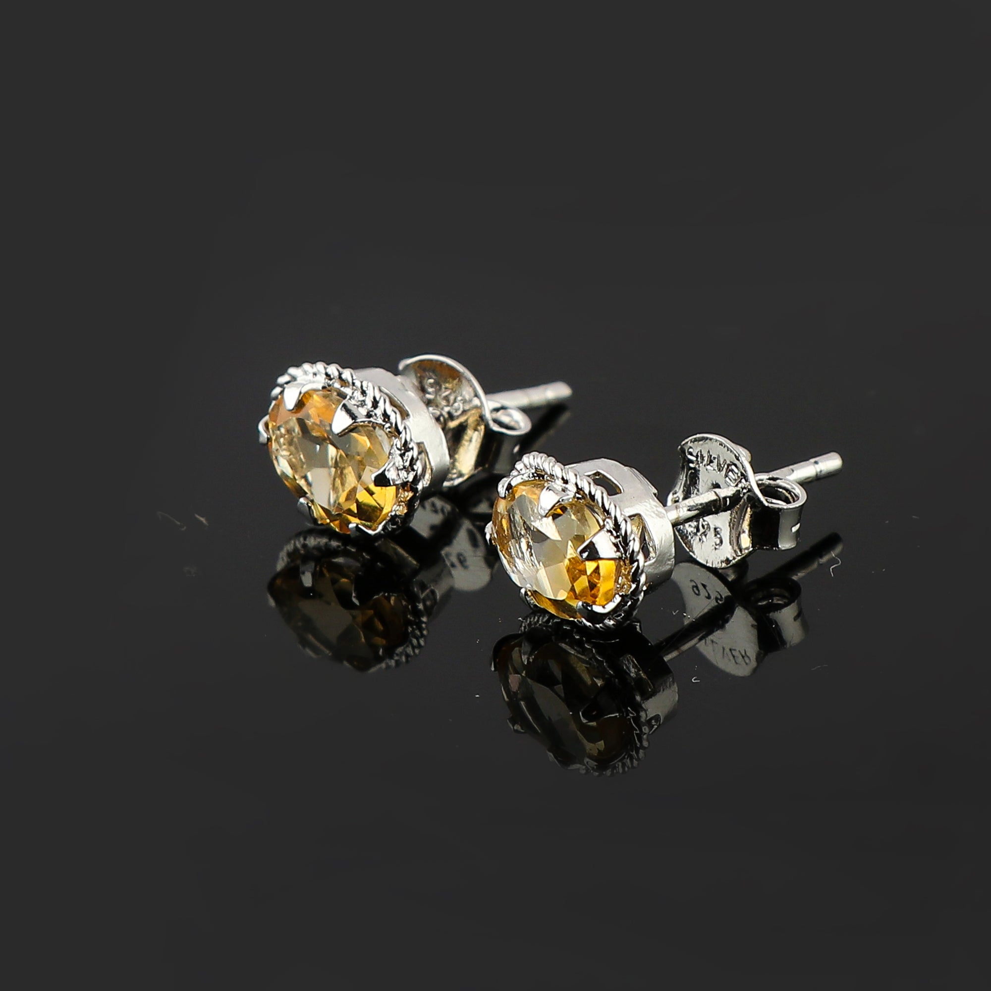 Natural Citrine Gemstone Stud Earrings for Women in Oval Shape