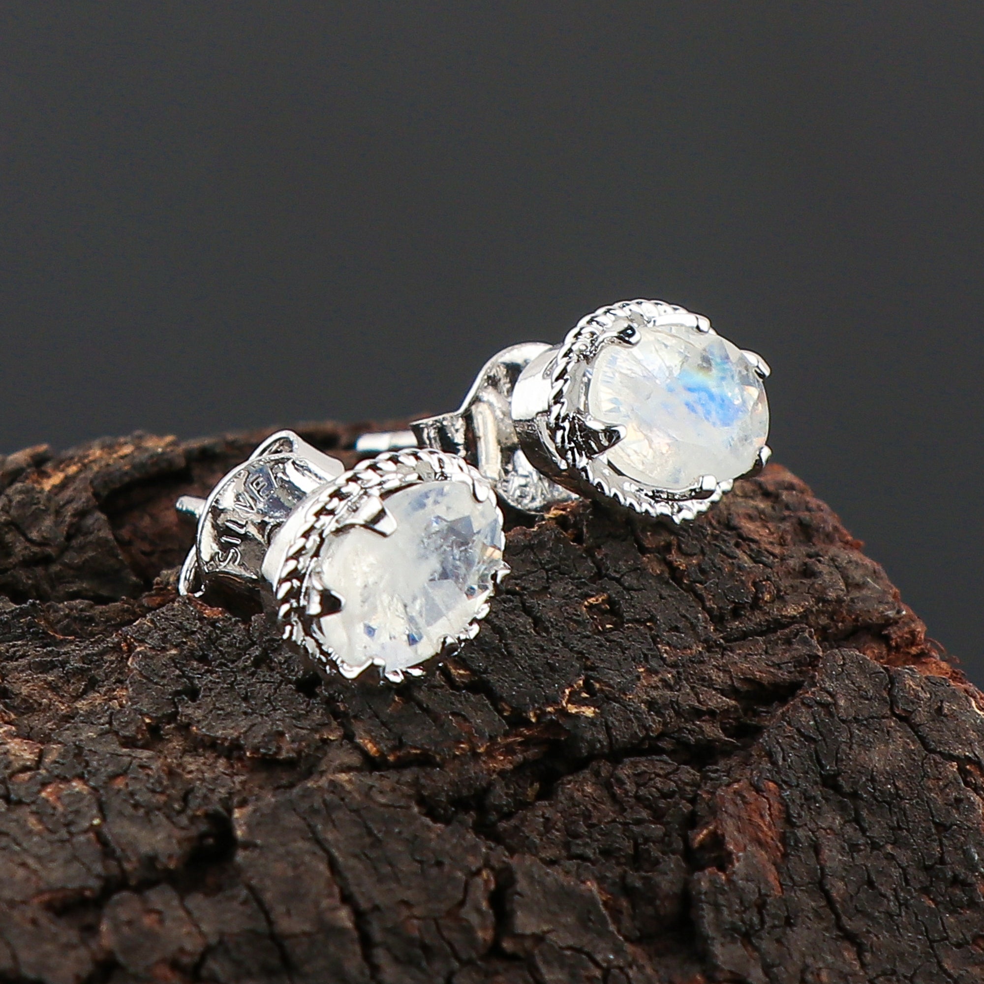 Natural Oval shape Moonstone Stud earrings for Women