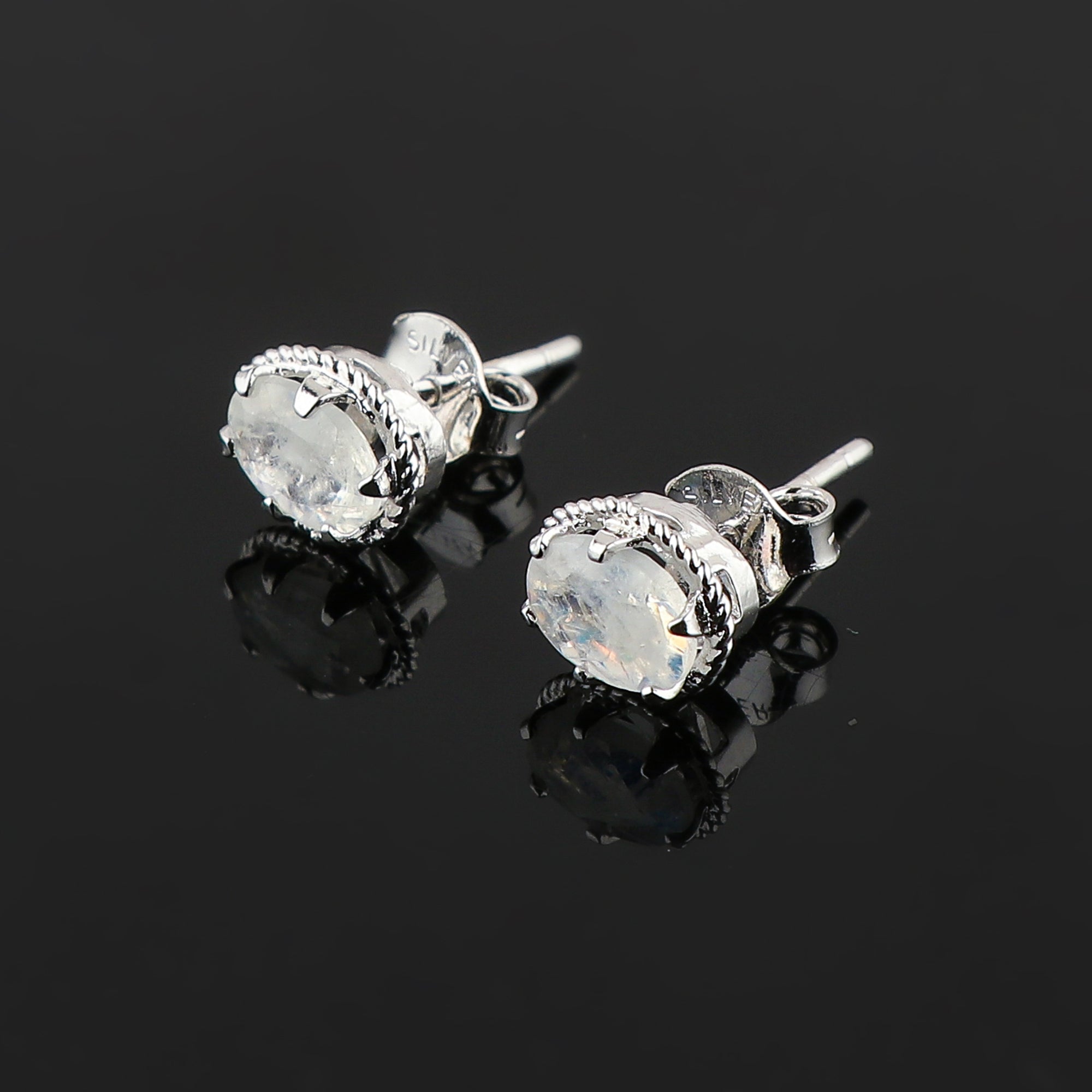 Natural Oval shape Moonstone Stud earrings for Women