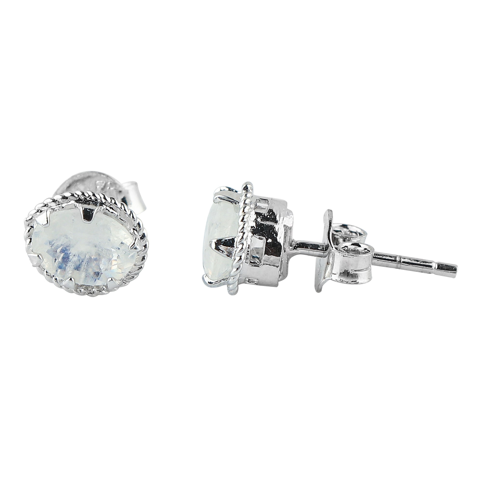 Natural Oval shape Moonstone Stud earrings for Women