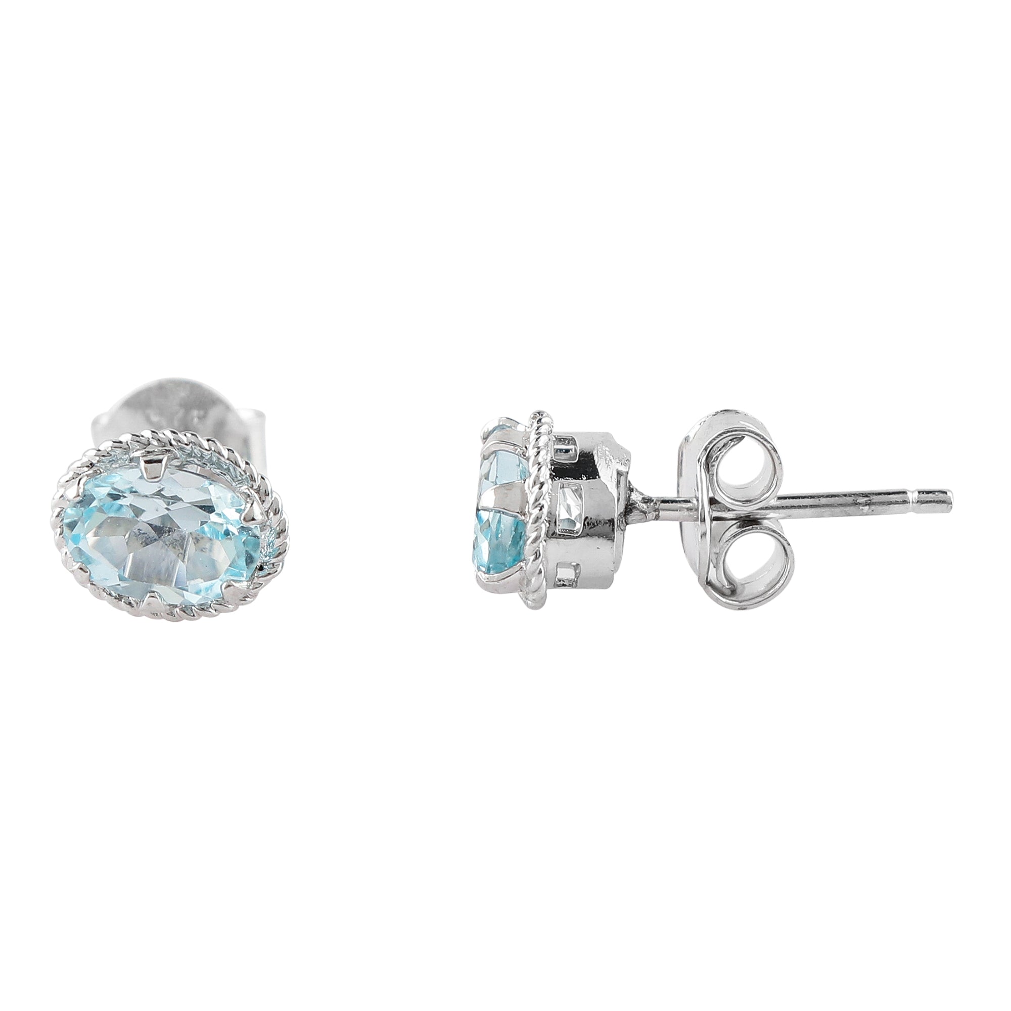 Natural Gemstone Sky Blue Topaz Stud Earrings for Women