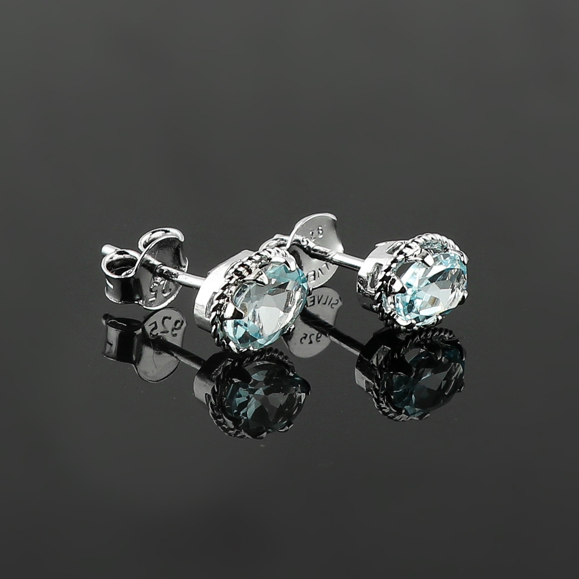 Natural Gemstone Sky Blue Topaz Stud Earrings for Women