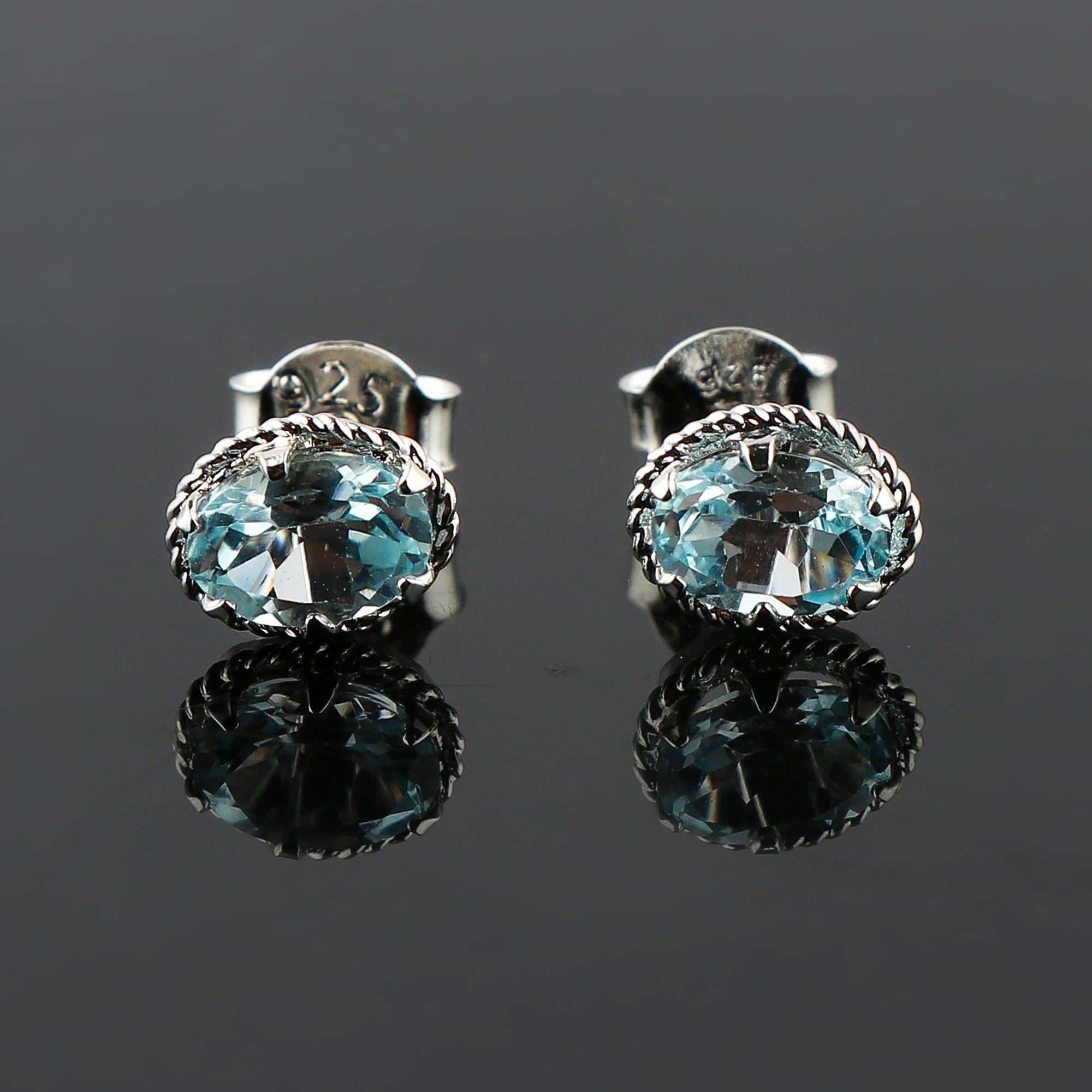 Natural Gemstone Sky Blue Topaz Stud Earrings for Women