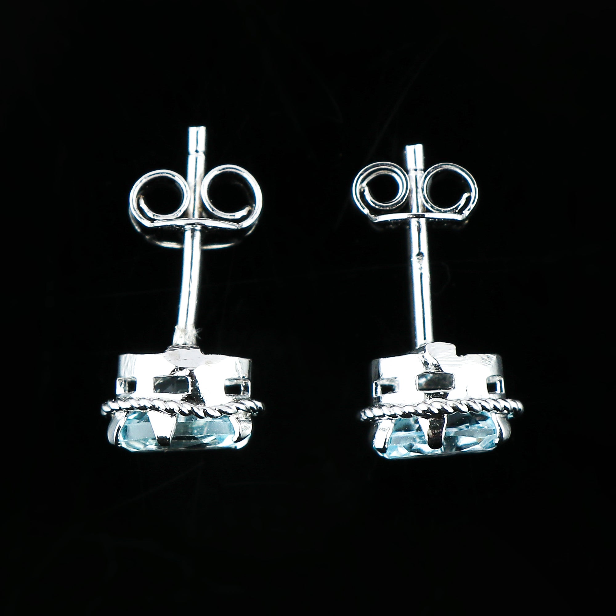 Natural Gemstone Sky Blue Topaz Stud Earrings for Women