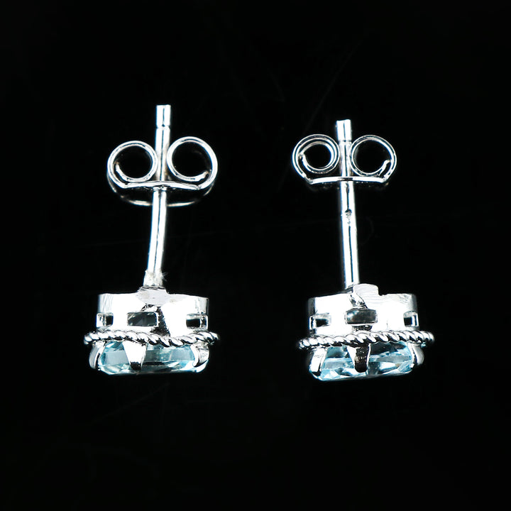 Natural Gemstone Sky Blue Topaz Stud Earrings for Women