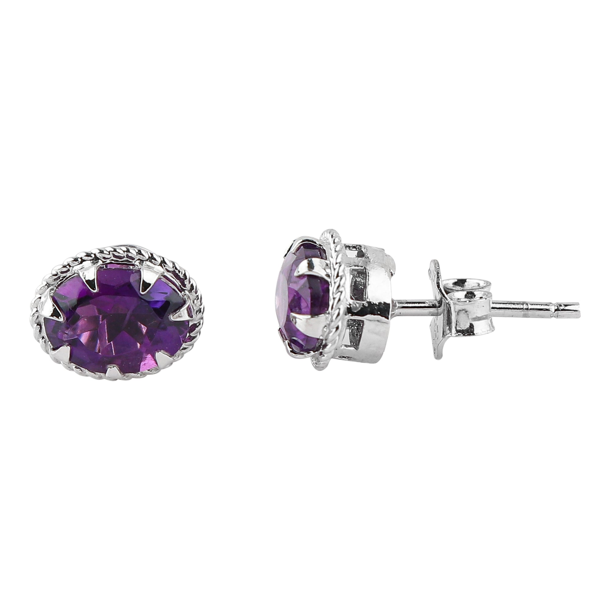 Prong setting Natural Amethyst Stud Earring for Women
