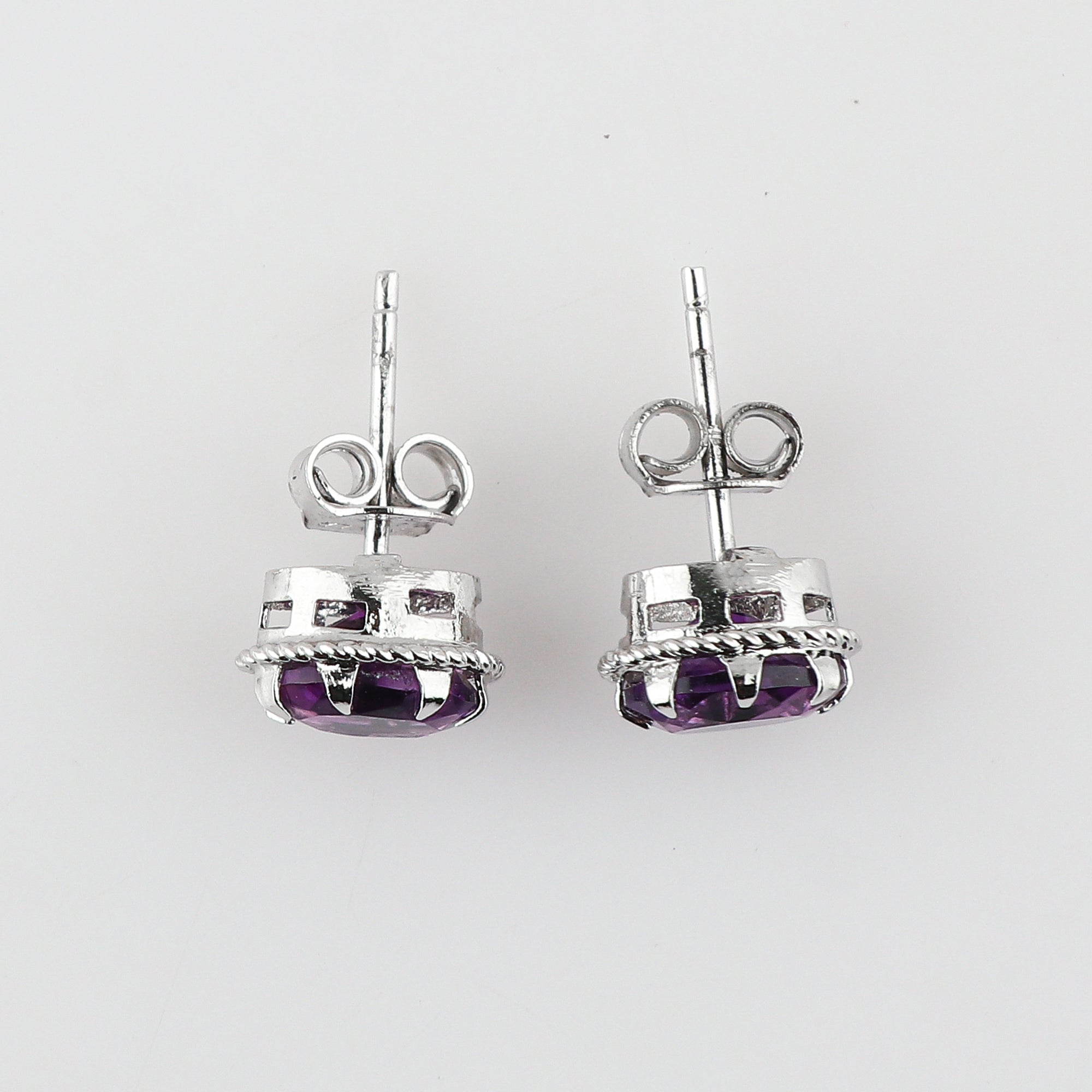 Prong setting Natural Amethyst Stud Earring for Women