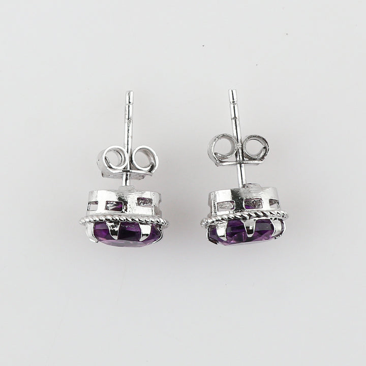 Prong setting Natural Amethyst Stud Earring for Women