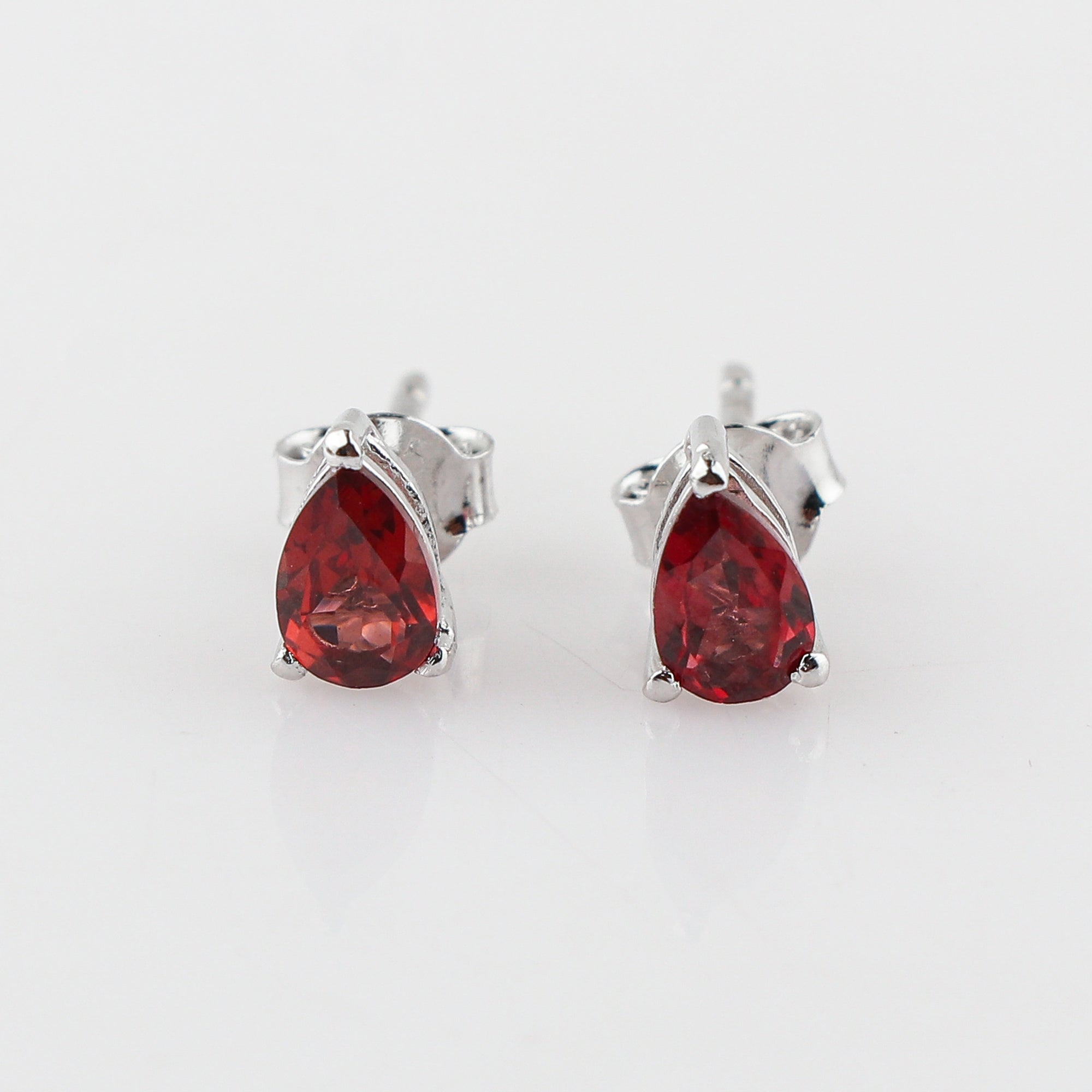 Natural Garnet Gemstone Stud Earrings in Pear Shape