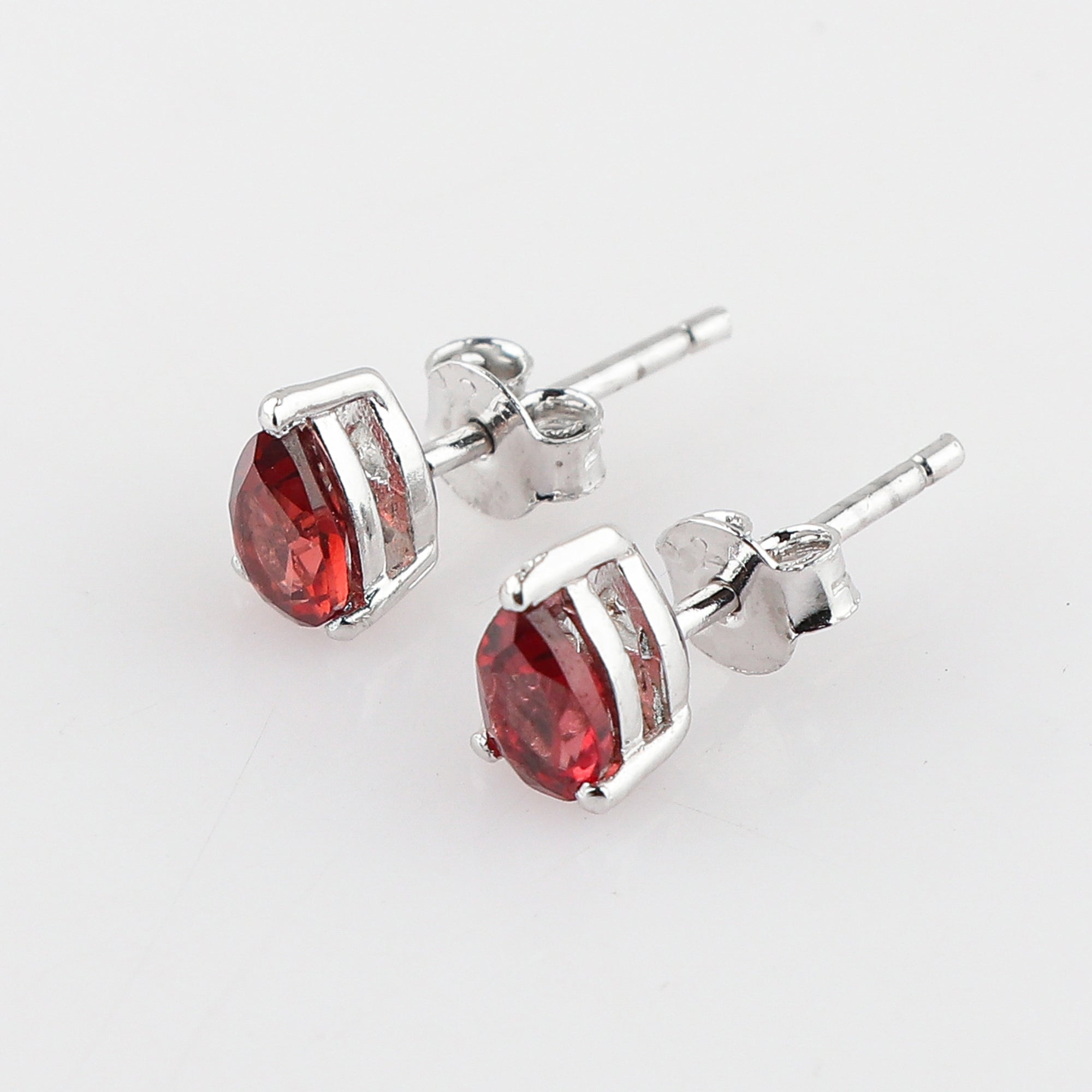 Natural Garnet Gemstone Stud Earrings in Pear Shape