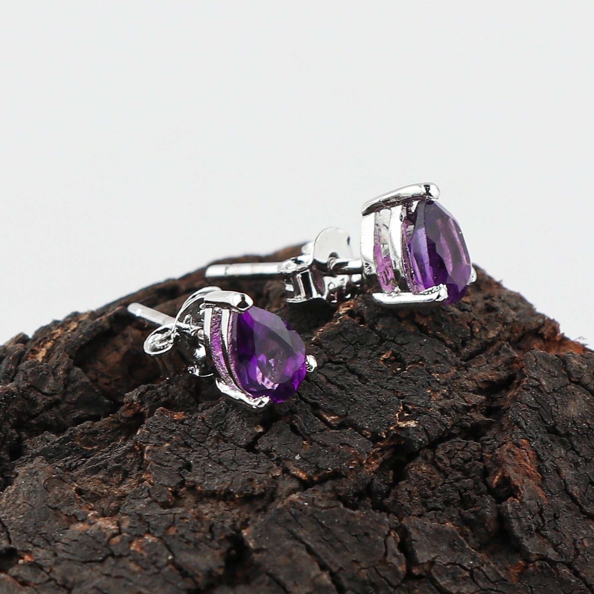 Amethyst Gemstone Stud Earrings For Women, Natural and Genuine Stones, Fine Jewelry, Purple Hue