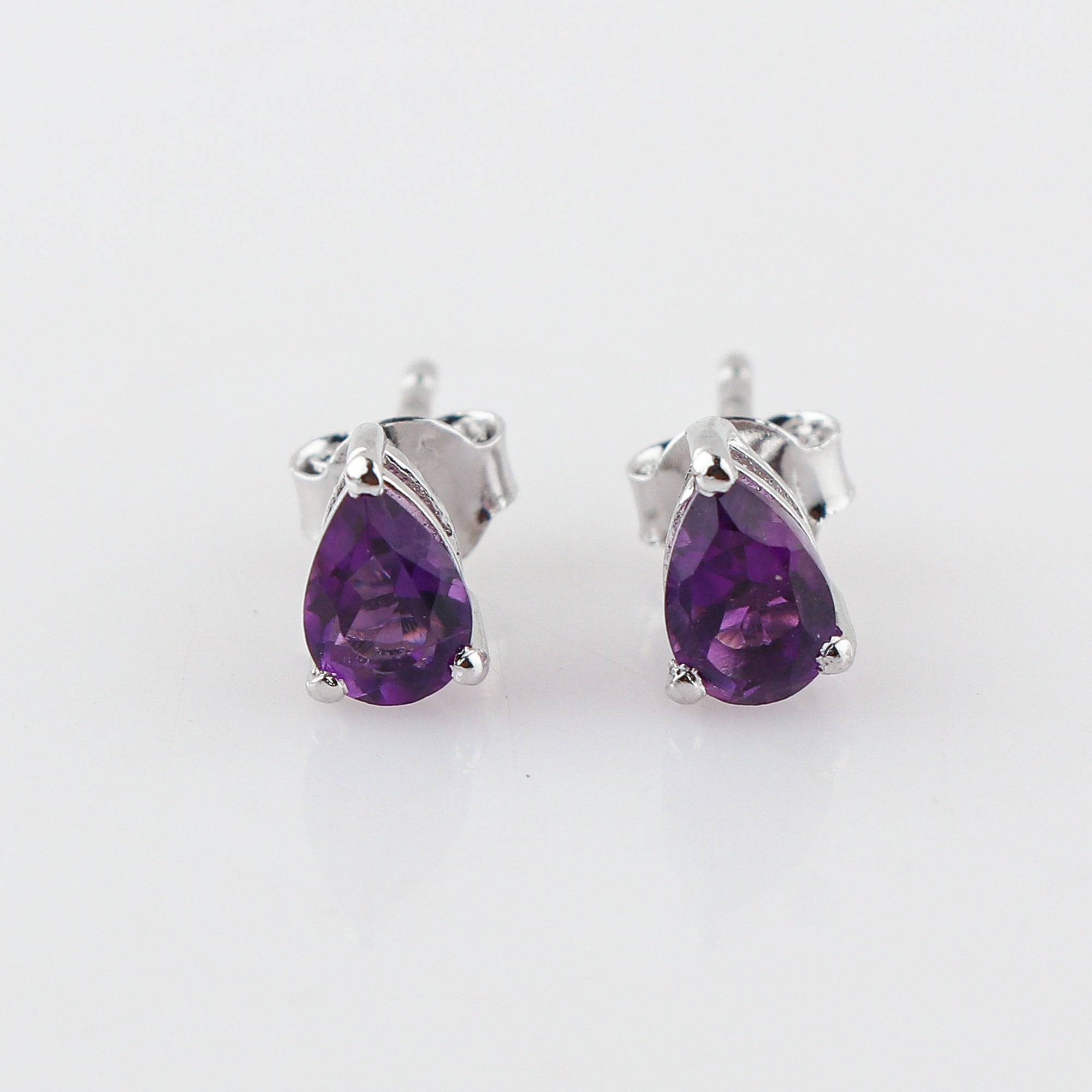 Amethyst Gemstone Stud Earrings For Women, Natural and Genuine Stones, Fine Jewelry, Purple Hue