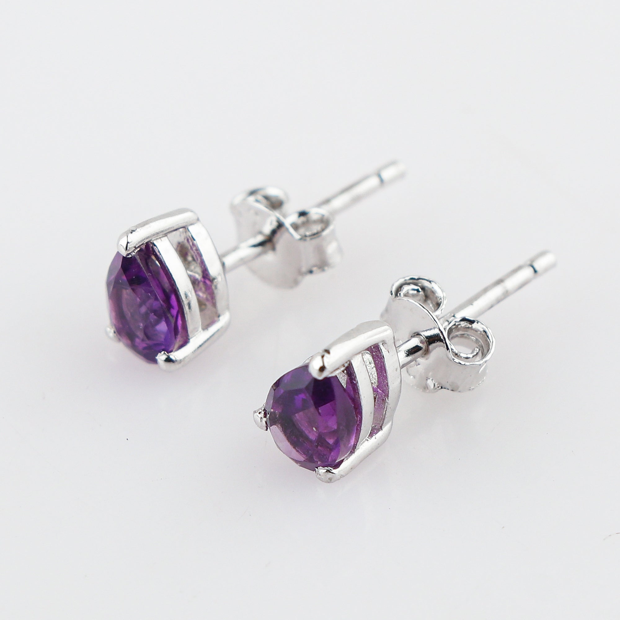 Amethyst Gemstone Stud Earrings For Women, Natural and Genuine Stones, Fine Jewelry, Purple Hue