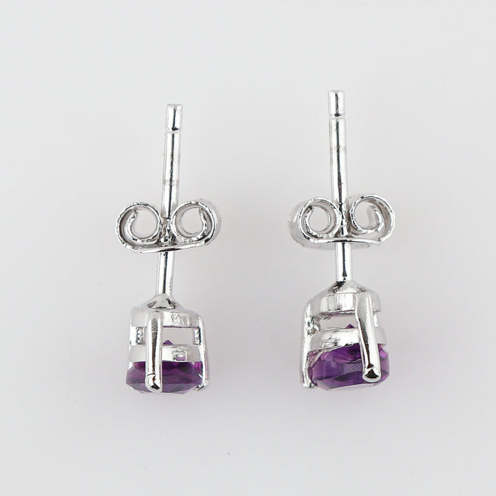 Amethyst Gemstone Stud Earrings For Women, Natural and Genuine Stones, Fine Jewelry, Purple Hue