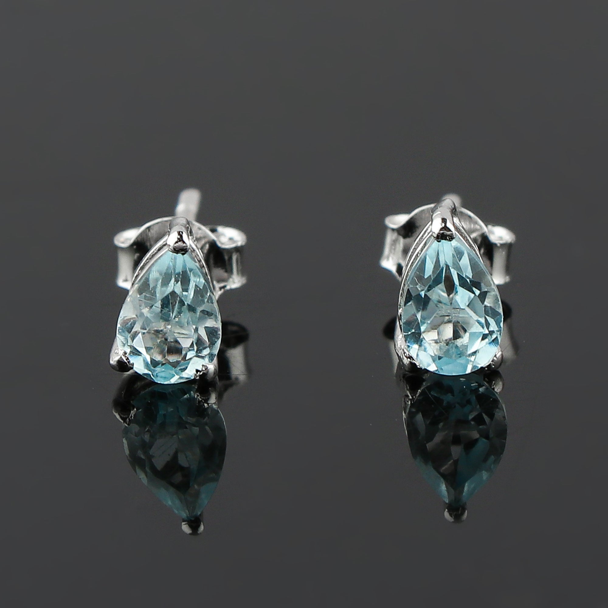 Fine Jewelry Stud Earrings in Natural Sky Blue Topaz Gemstone, Chakra Energy Healing Gemstone