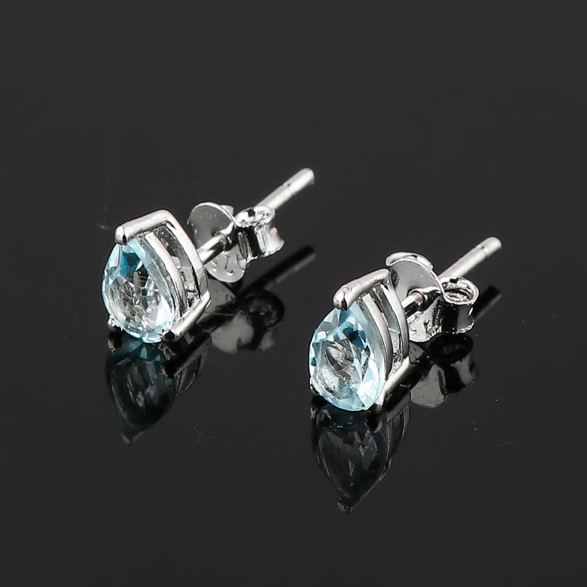 Fine Jewelry Stud Earrings in Natural Sky Blue Topaz Gemstone, Chakra Energy Healing Gemstone