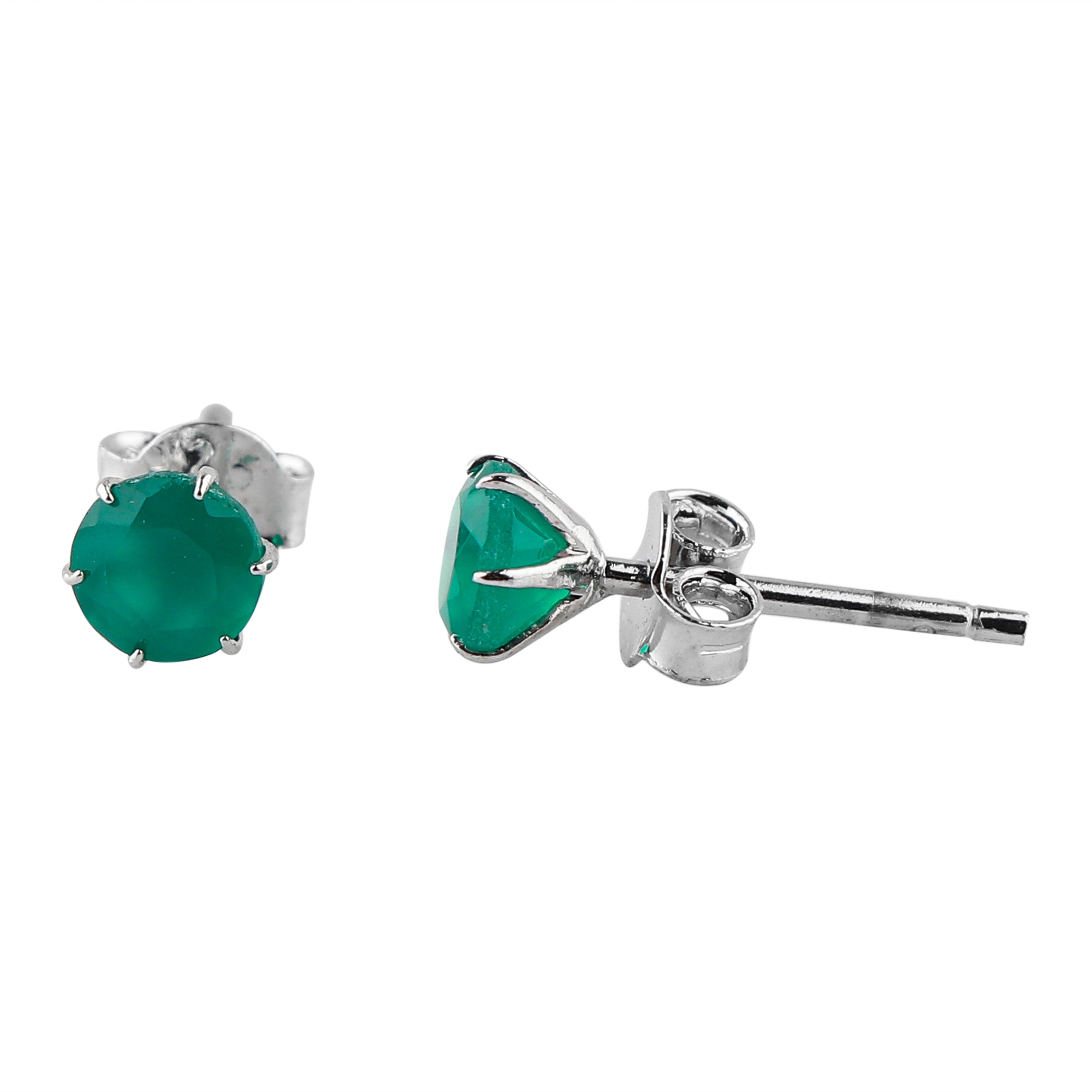 Perfect Round Shape Green Onyx Natural Gemstone Stud Earring for Women