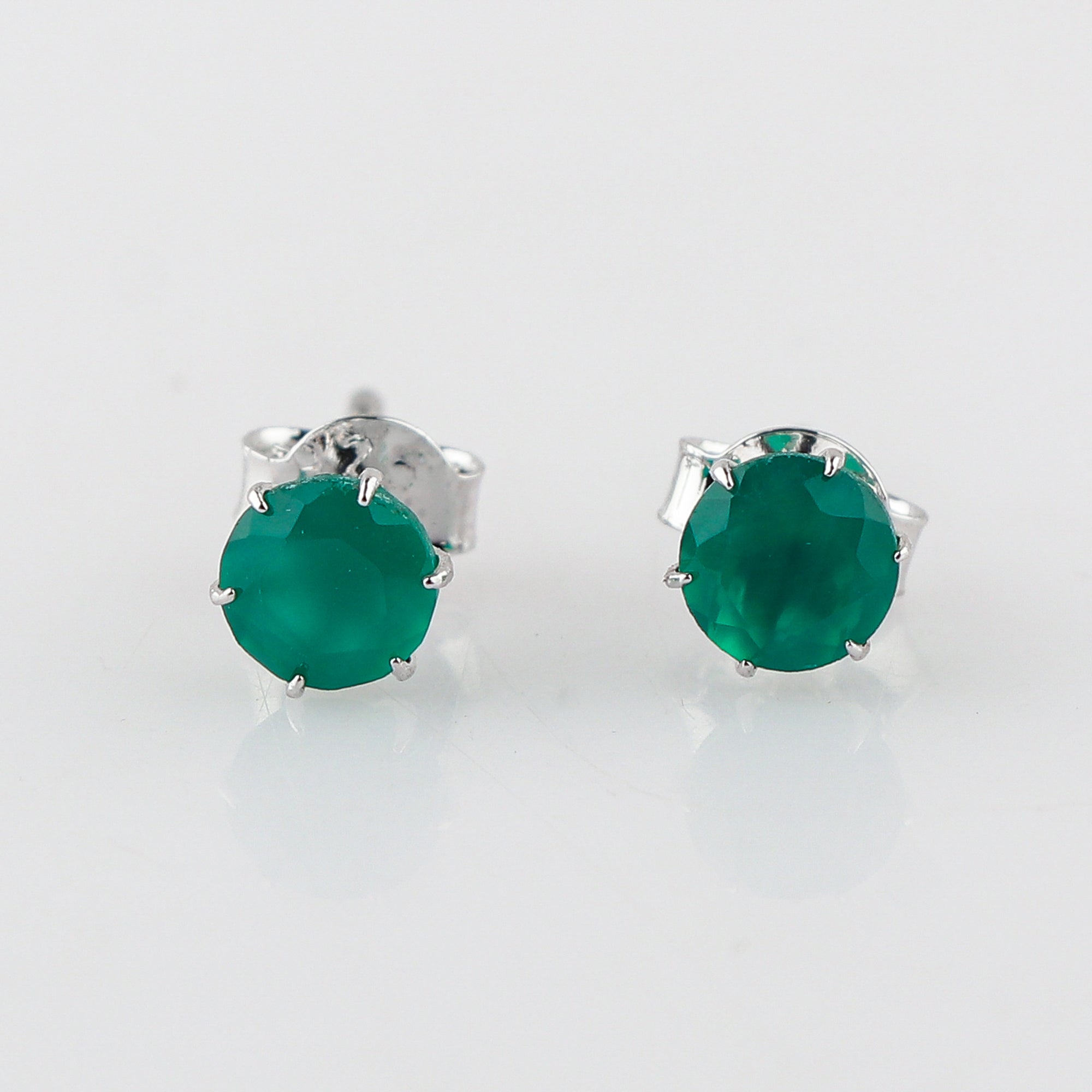 Perfect Round Shape Green Onyx Natural Gemstone Stud Earring for Women