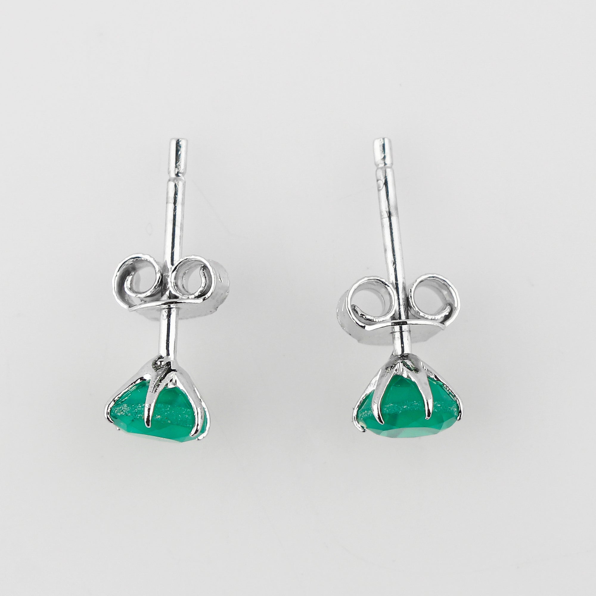 Perfect Round Shape Green Onyx Natural Gemstone Stud Earring for Women