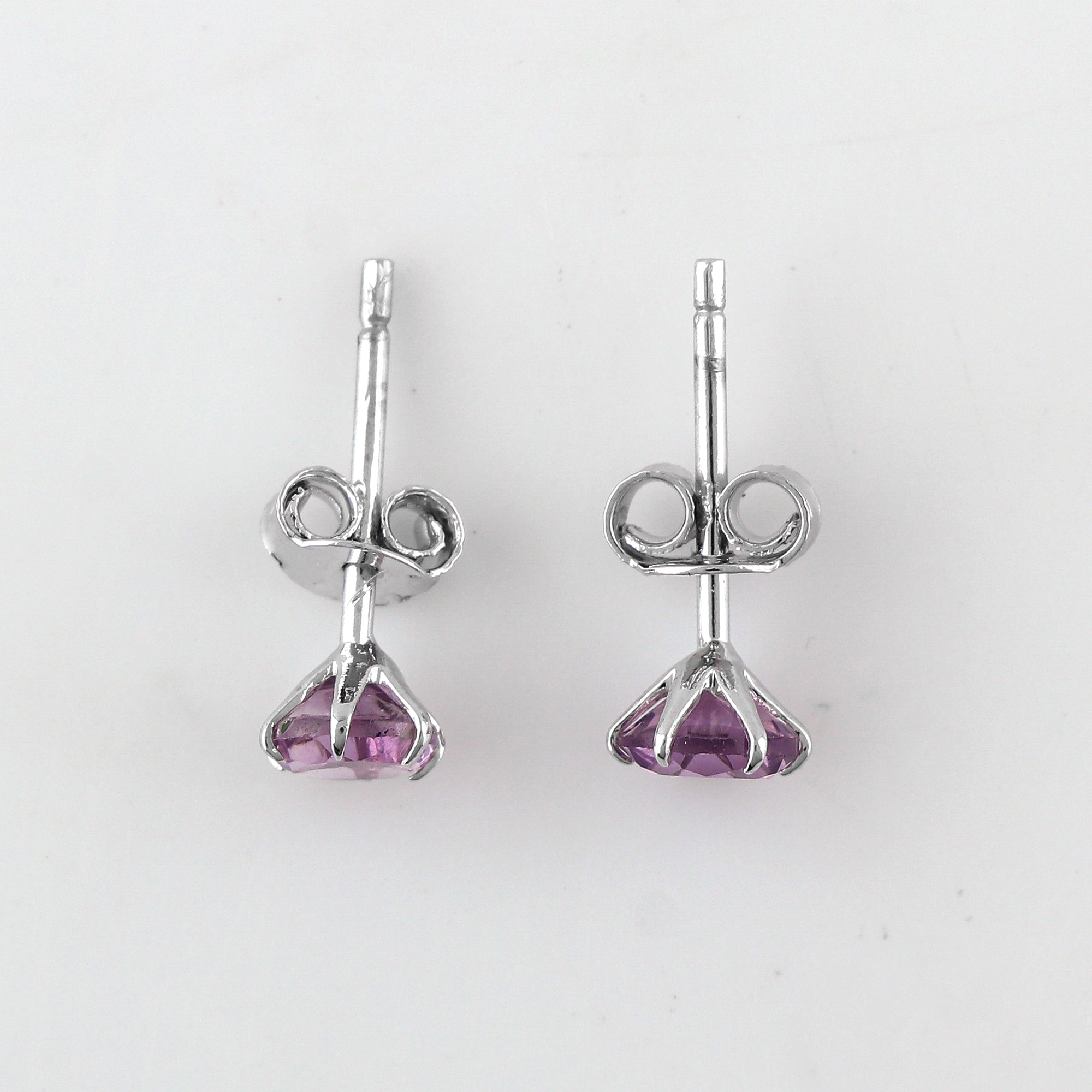 Natural Rose de France Crystal Stud Earrings - Round Shape, Prong Setting, Chakra Healing Gemstone Jewelry for Women